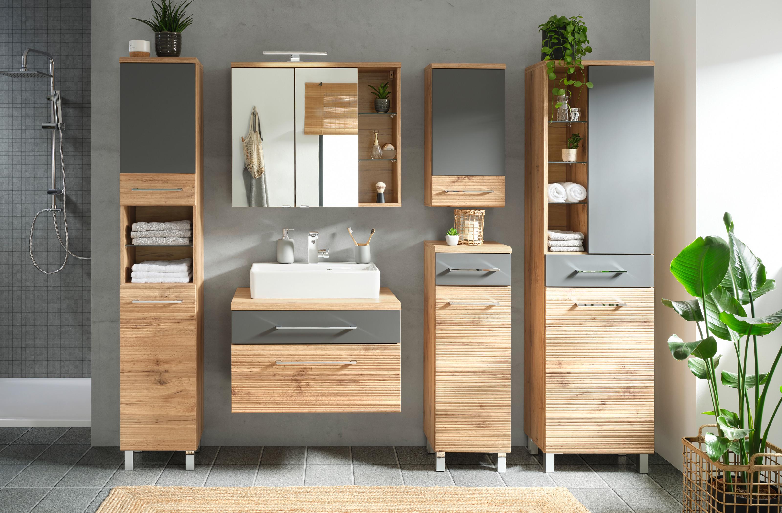 Vysoká Skříňka Float Breit - barvy dubu/antracitová, Moderní, kov/kompozitní dřevo (50/194/33cm) - Premium Living