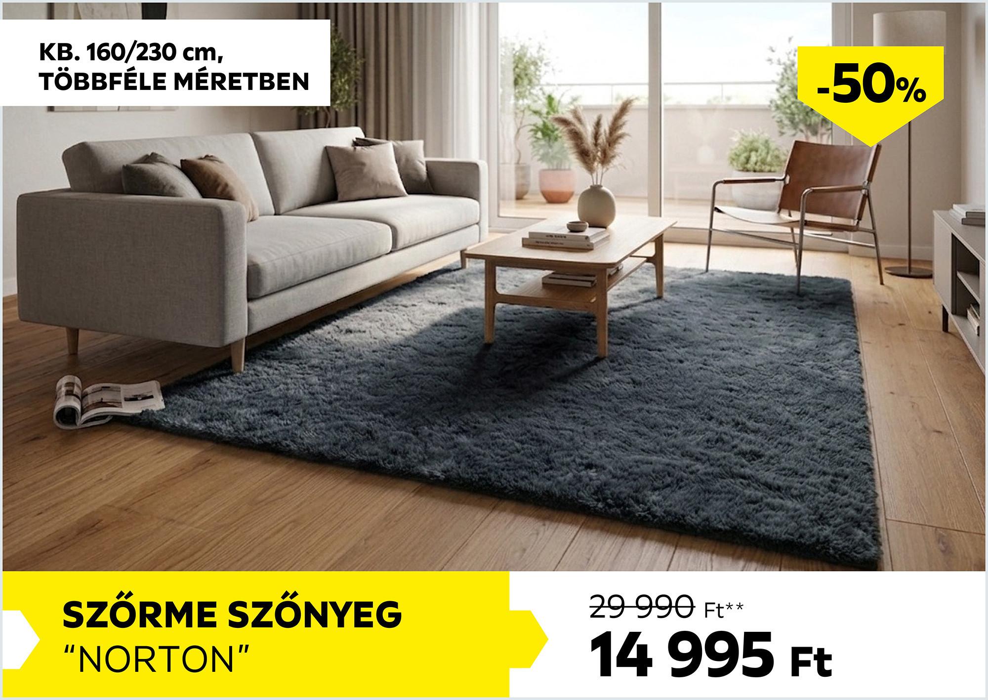 Hosszú szálú szőnyeg kb. 160/230cm NORTON 29990Forint helyett 14995Forint kedvezmény mértéke 50%