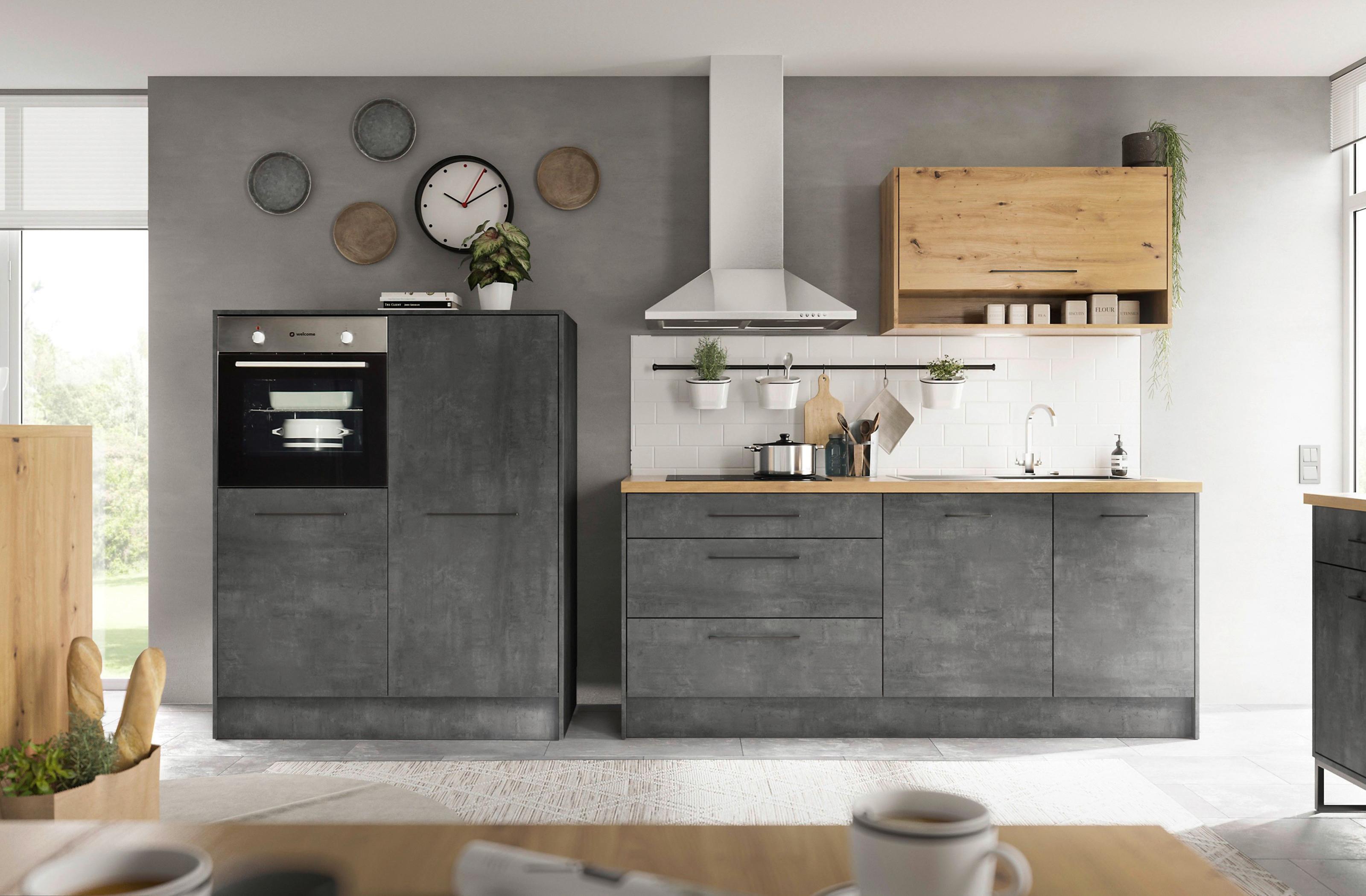 Kuchyňská Linka Toronto Š: 203cm, barva Antracitová/dub - černá/šedá, Design, kov/kompozitní dřevo (203/123cm) - MID.YOU