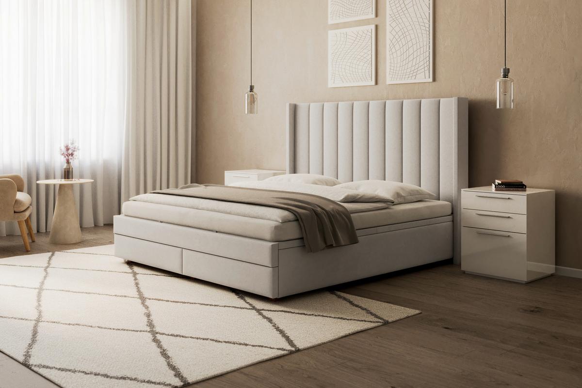Čalúnená posteľ MAYA 180x200, béžová - svetlosivá/tmavohnedá, Modern, kov/drevo (180/200cm) - Bessagi Home