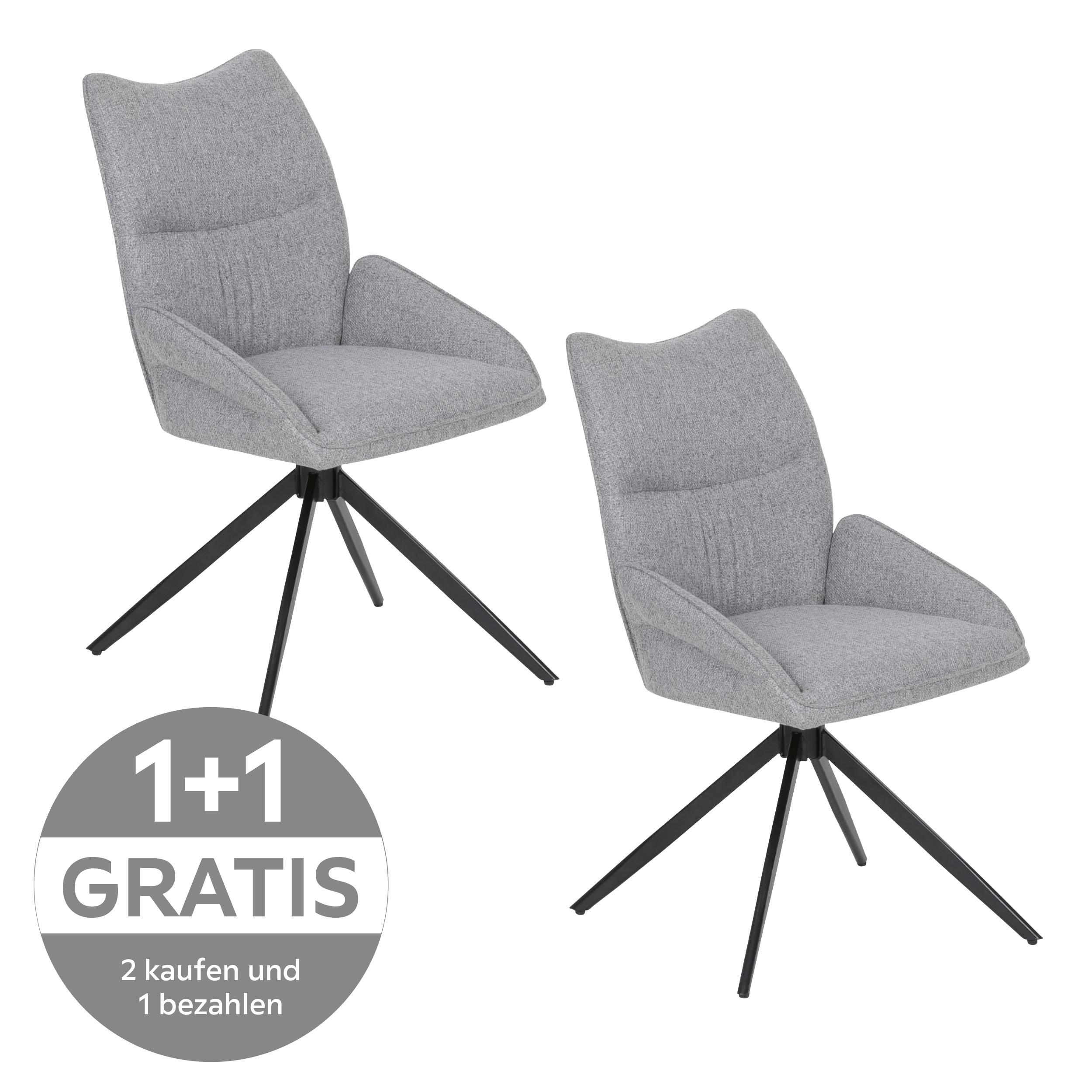 Armlehnstuhl Elina Leinenoptik Hellgrau B: 51 cm - Hellgrau/Schwarz, Trend, Textil/Metall (51/90/62cm)