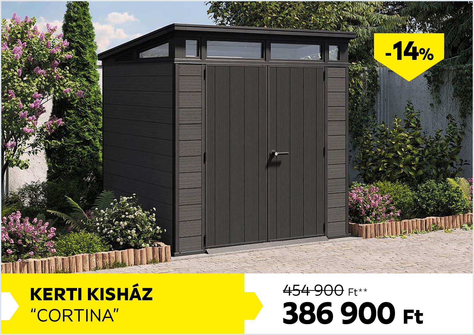 Kerti kisház CORTINA 454900Forint helyett 386900Forint kedvezmény mértéke 14%