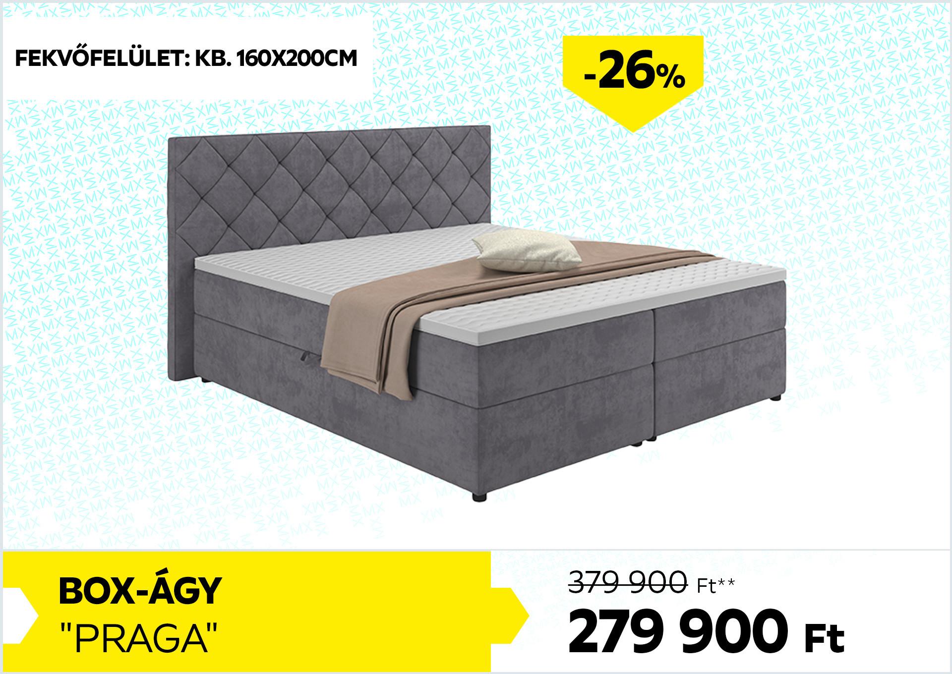 Box-ágy Praga 379900Forint helyett 279900Forint kedvezmény mértéke 26%