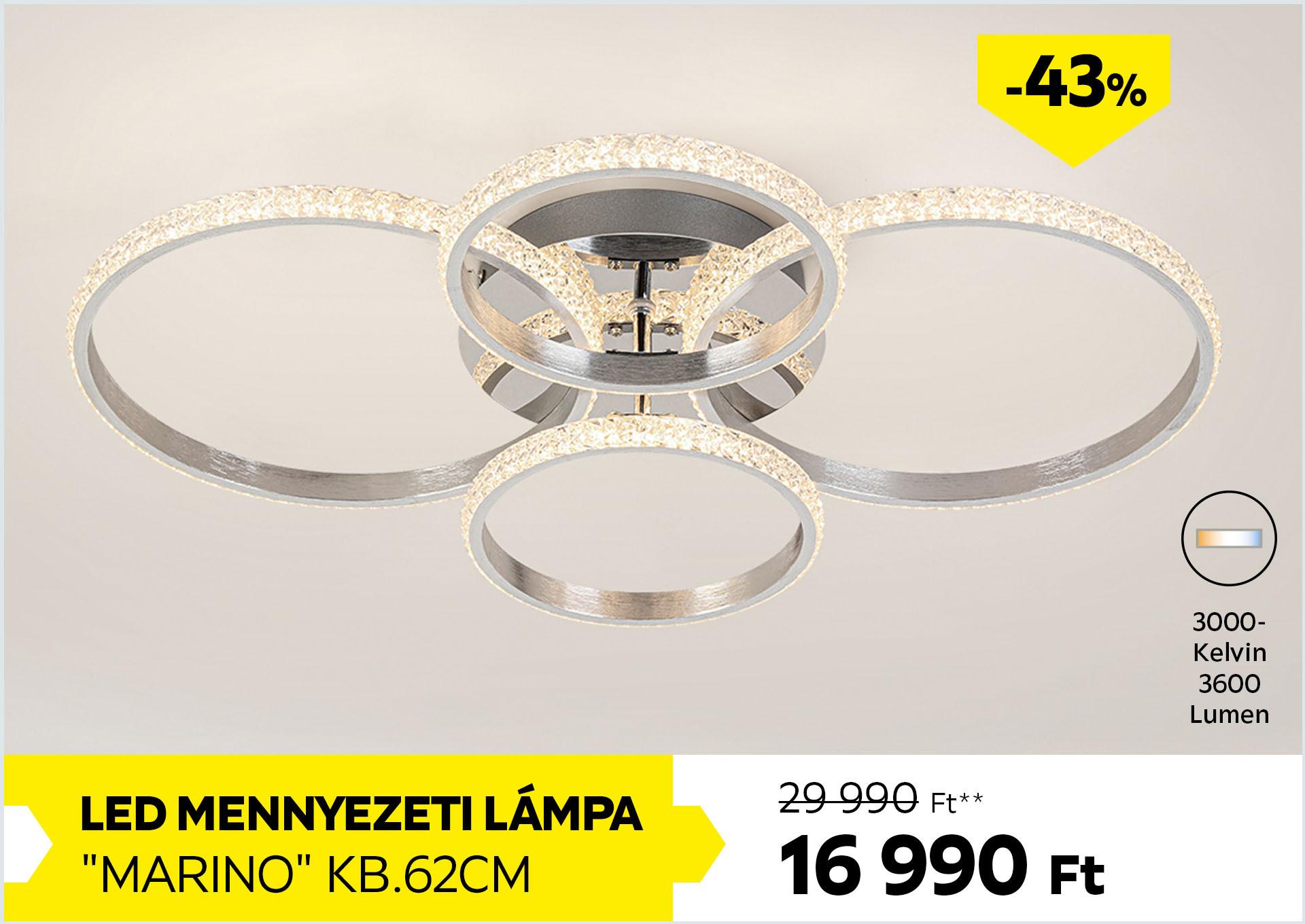 LED mennyezeti lámpa kb. 62cm, 3600 LM, 3000K MARINO 29990Forint helyett 16990Forint kedvezmény mértéke 43%