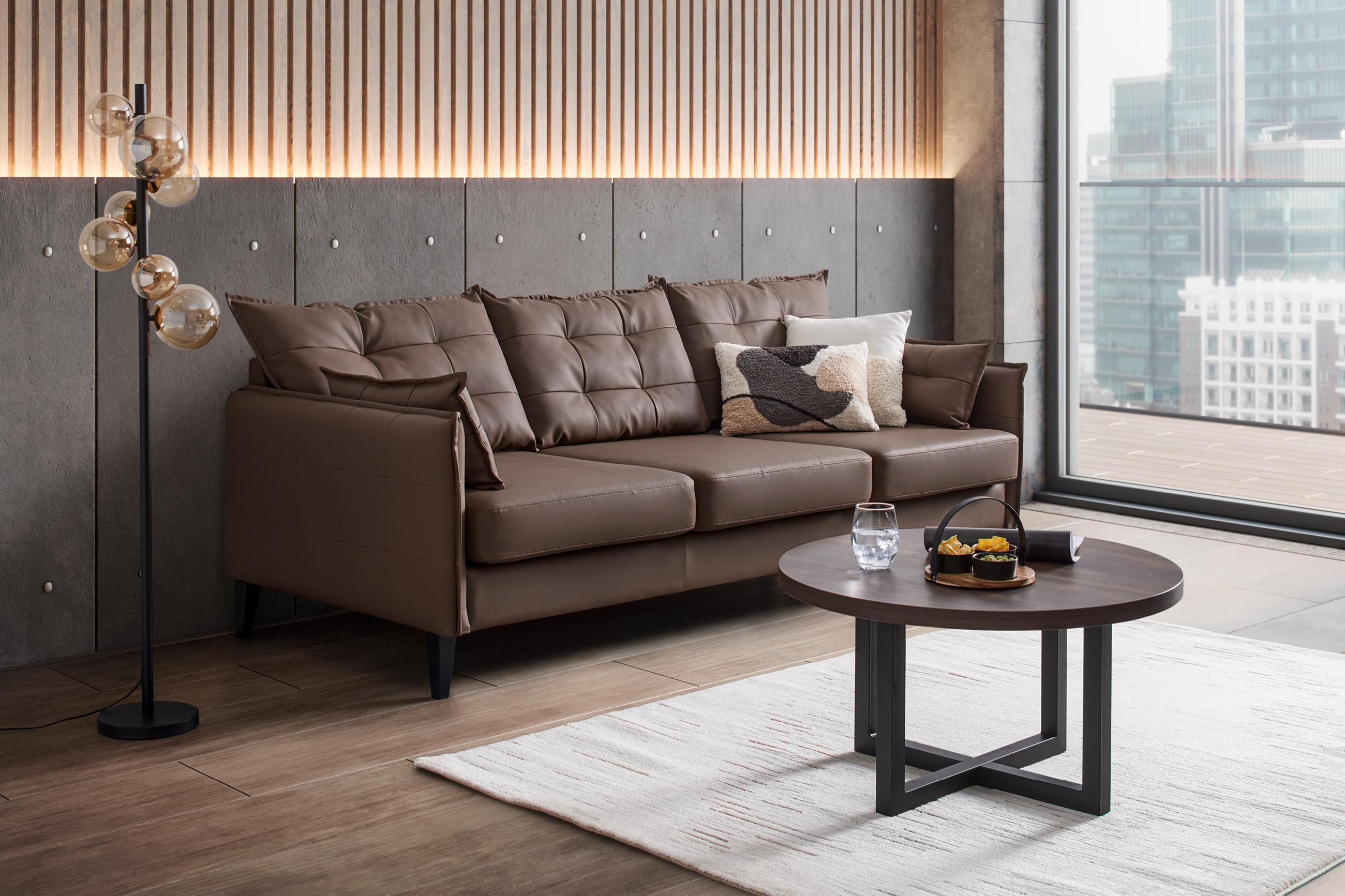 Dreisitzer-Sofa in braunem Lederlook