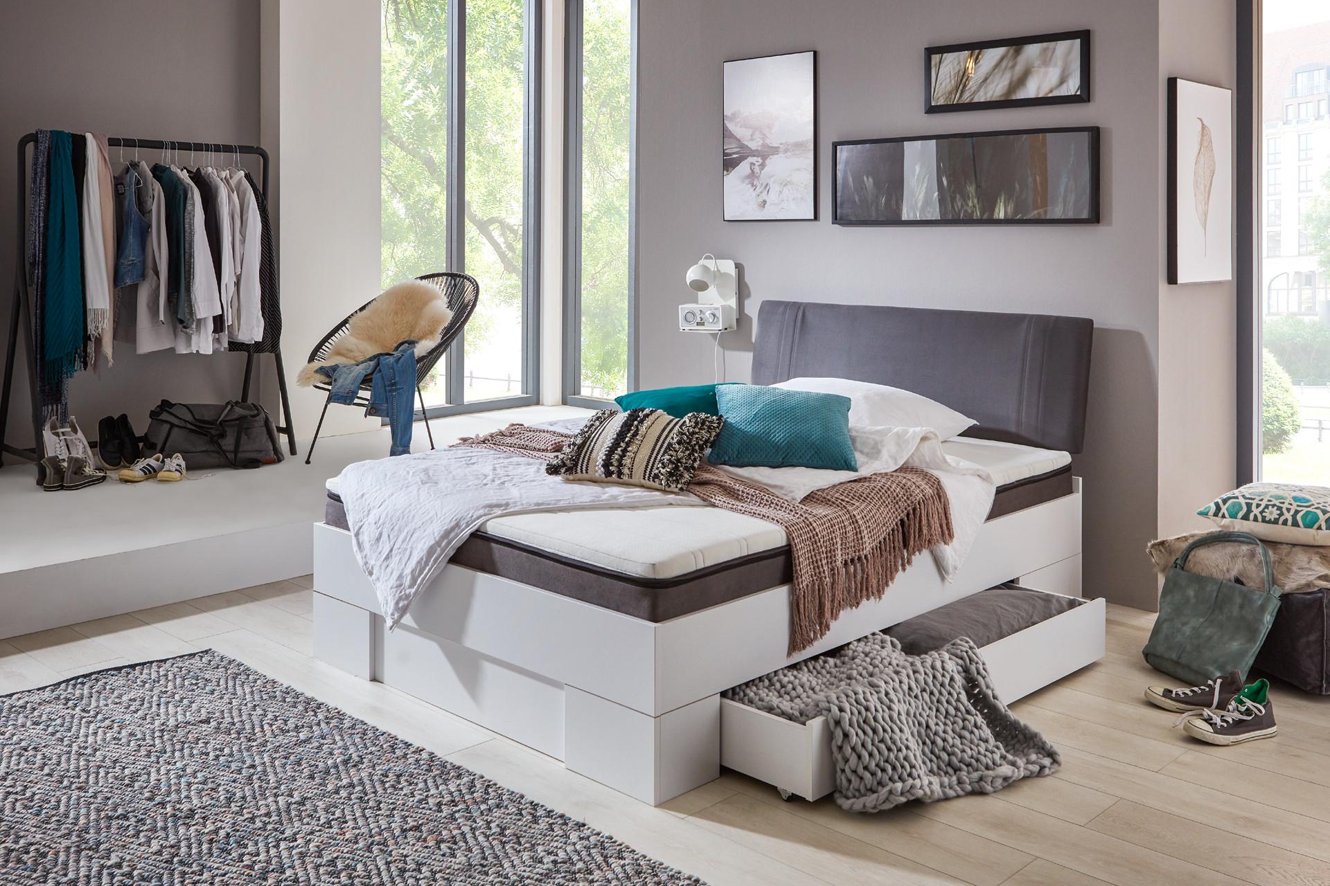 Futonbett weiß mit grauen Kopfteil