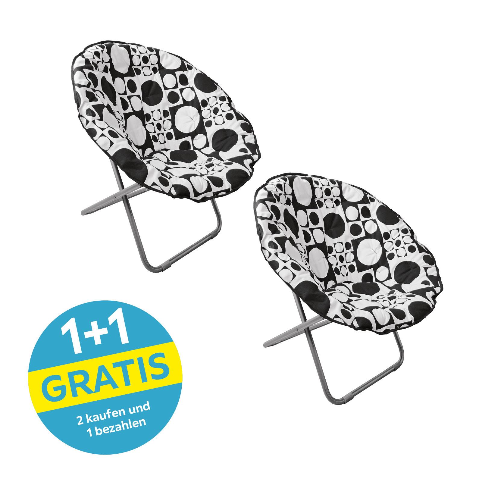 Klappsessel Papa Sam Stahl, Textil - Schwarz/Weiß, MODERN, Textil/Metall (86/80/65cm)