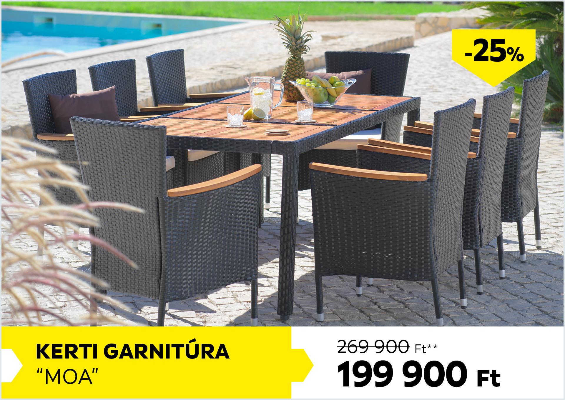 Kerti garnitúra MOA 269900Forint helyett 199900Forint kedvezmény mértéke 25%