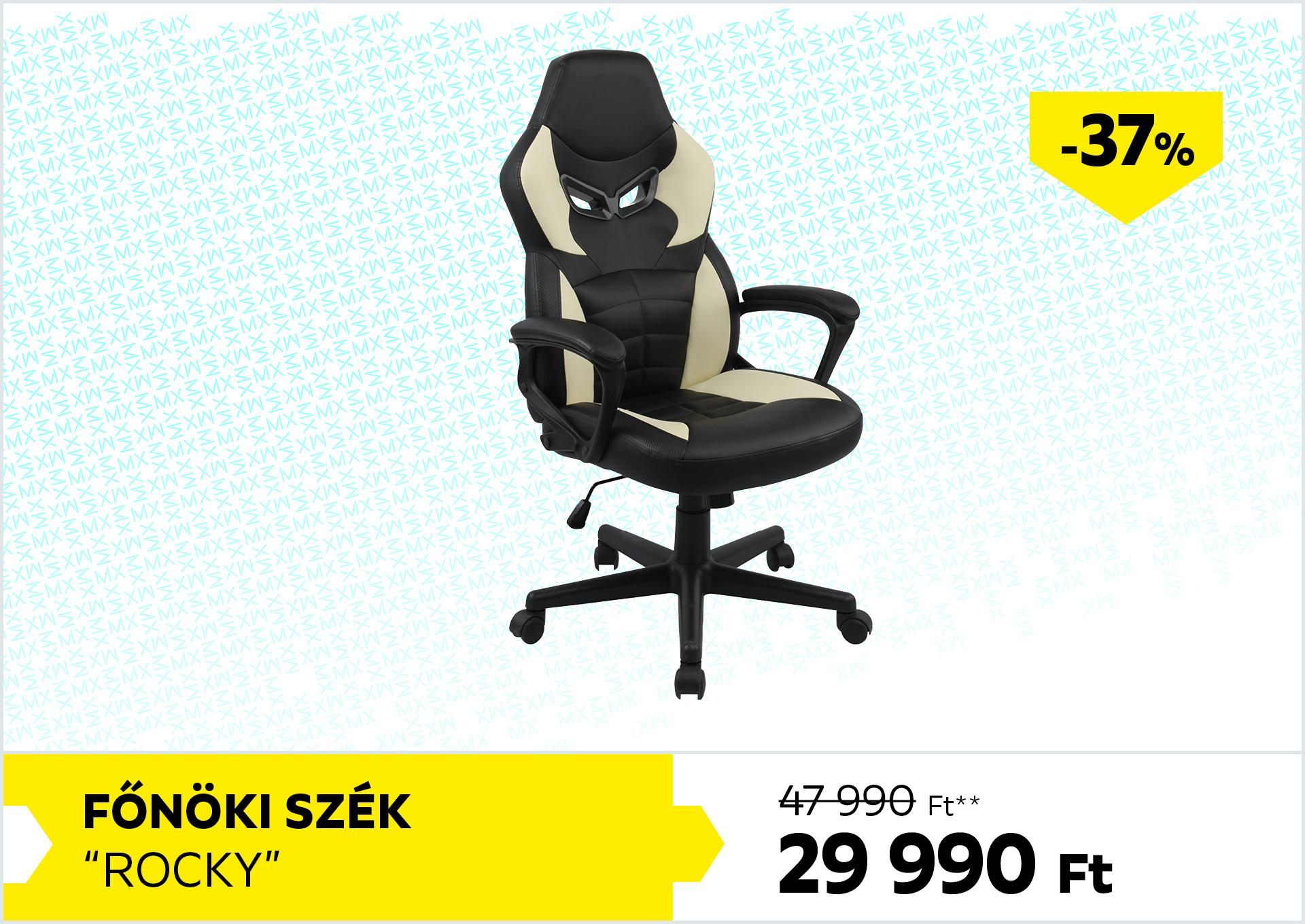 Főnöki szék Rocky 47990Forint helyett 29990Forint kedvezmény mértéke 37%