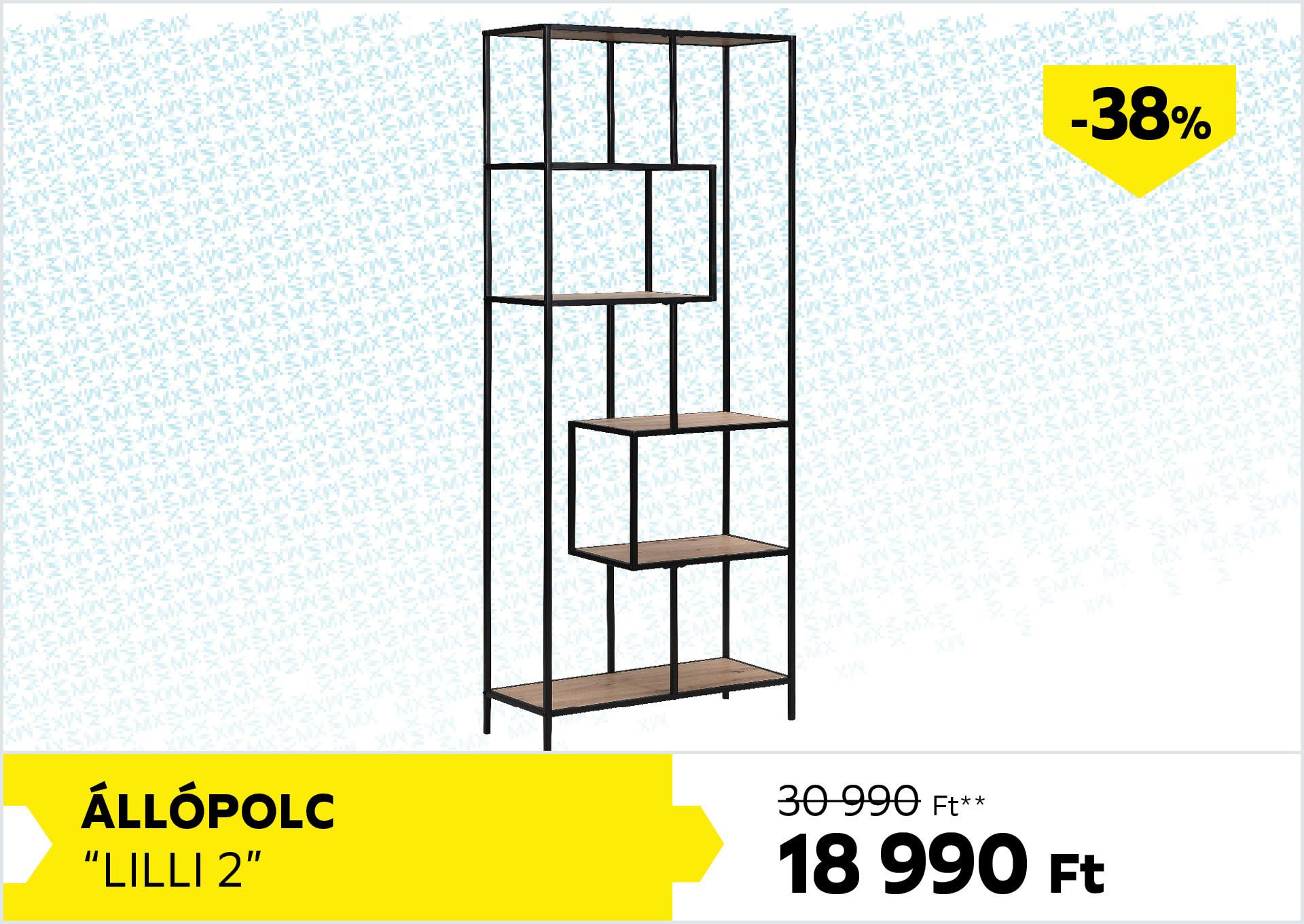 Állópolc Lilli 2 30990Forint helyett 18990Forint kedvezmény mértéke 38%