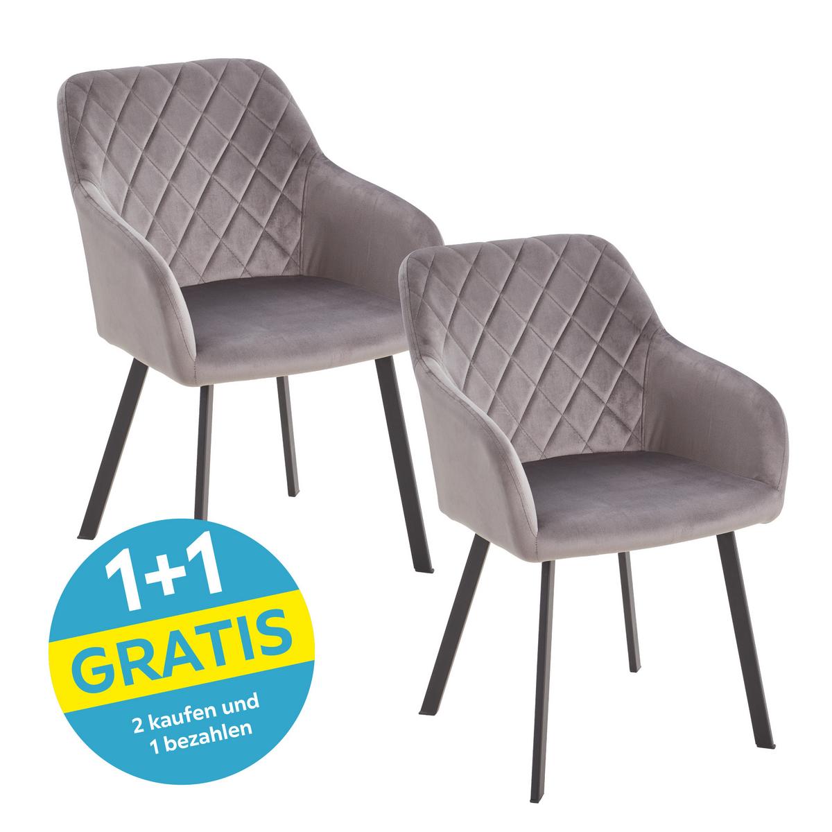 Armlehnstuhl Lucy Grau Mit Samtbezug - Schwarz/Grau, MODERN, Holz/Textil (54/87/64cm) - Livetastic