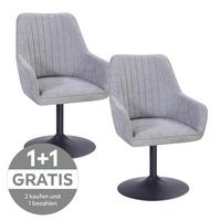 Armlehnstuhl Dany Leinenoptik grau - Schwarz/Grau, MODERN, Textil/Metall (61/90/61cm) - MID.YOU