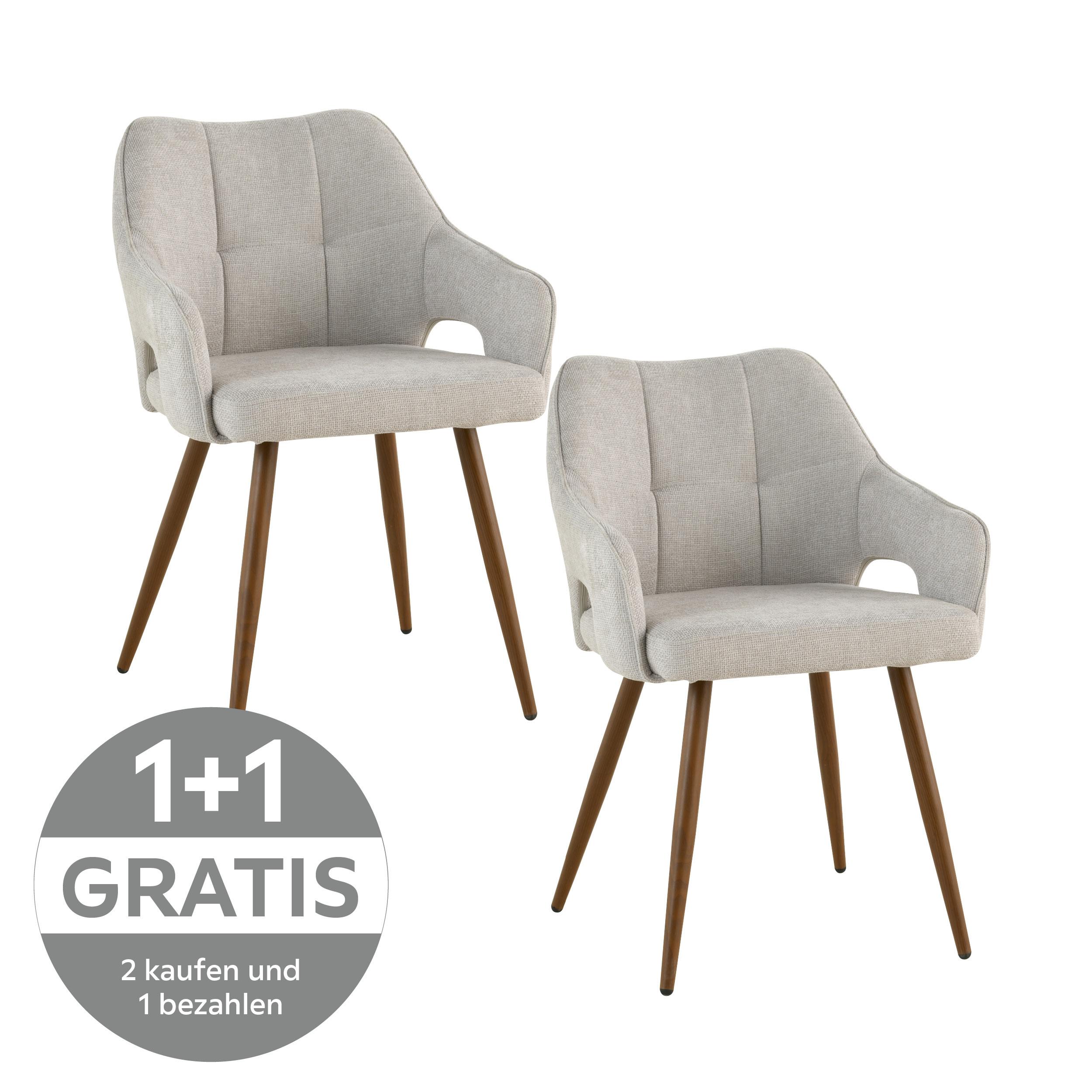 Armlehnenstuhl Jamie Hellgrau gepolstert - Walnussfarben/Hellgrau, LIFESTYLE, Holz/Textil (55/80/60cm) - Livetastic