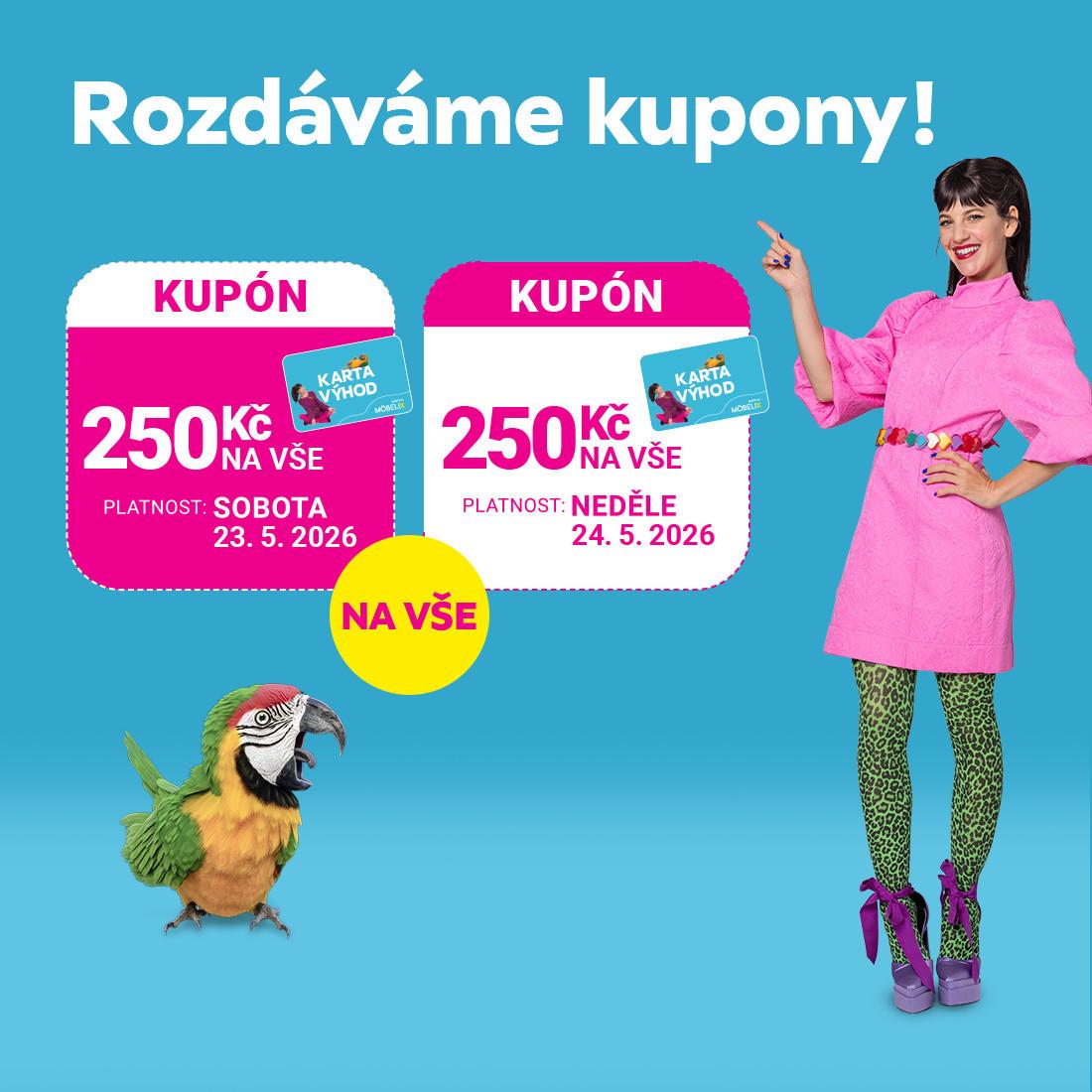 Kupony na okamžitou slevu ve výši 250, 750, 1 750, 4 500 a 10 000 Kč 