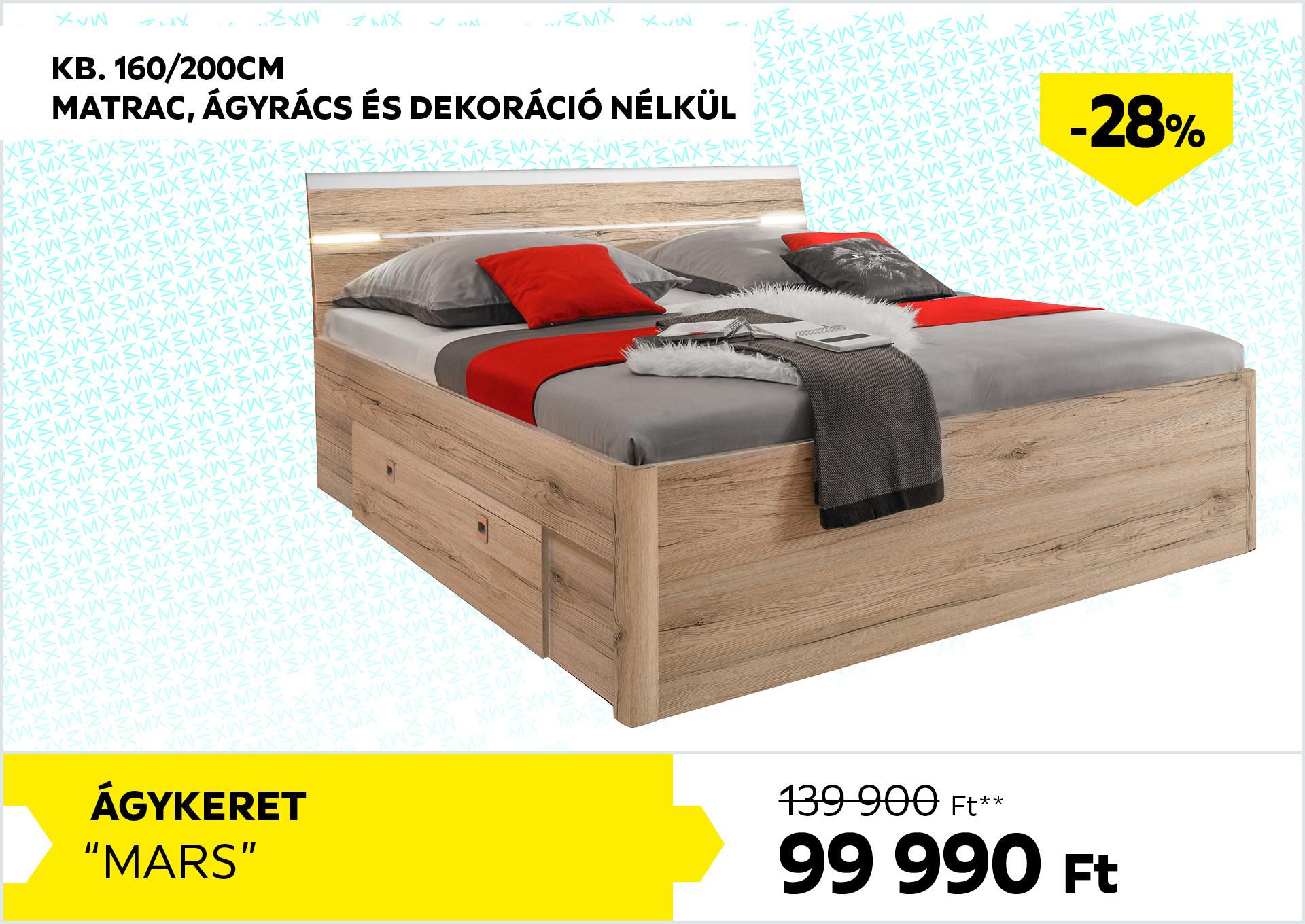 Ágykeret MARS kb. 160/200 cm matrac, ágyrács és dekoráció nélkül 139900 Forint helyett 99990 Forint, kedvezmény mértéke 28%