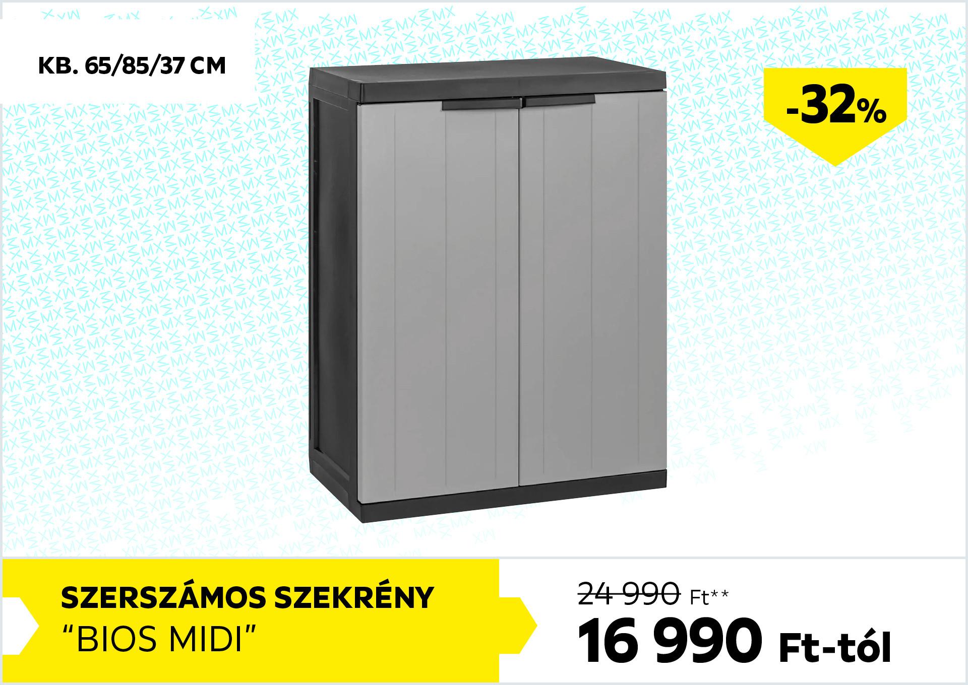 Szerszámos szekrény kb. 65/85/37cm BIOS MIDI 24990Forint helyett 16990Forint kedvezmény mértéke 32%