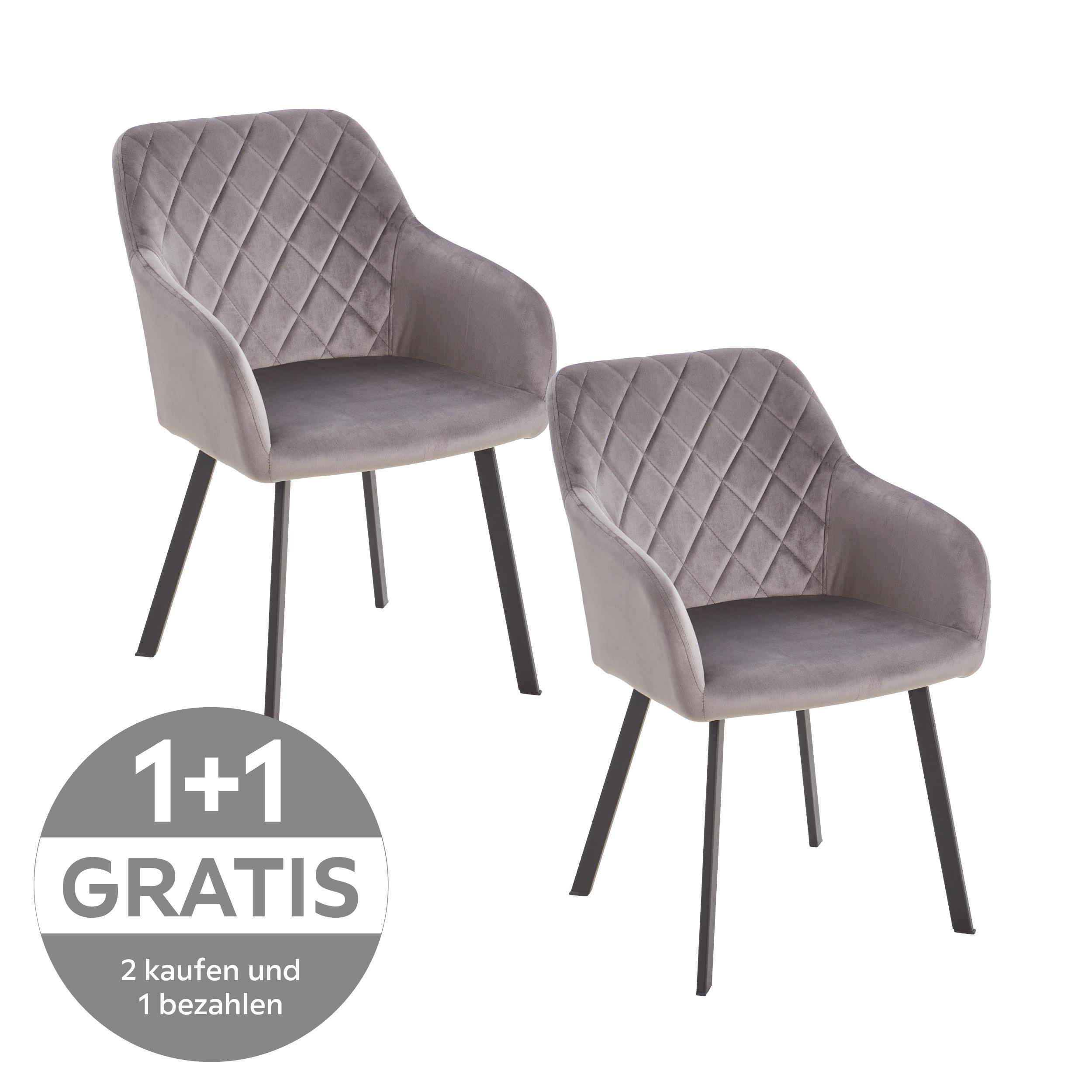 Armlehnstuhl Lucy Grau mit Samtbezug - Schwarz/Grau, MODERN, Holz/Textil (54/87/64cm) - Livetastic