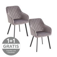 Armlehnstuhl Lucy Grau mit Samtbezug - Schwarz/Grau, MODERN, Holz/Textil (54/87/64cm) - Livetastic