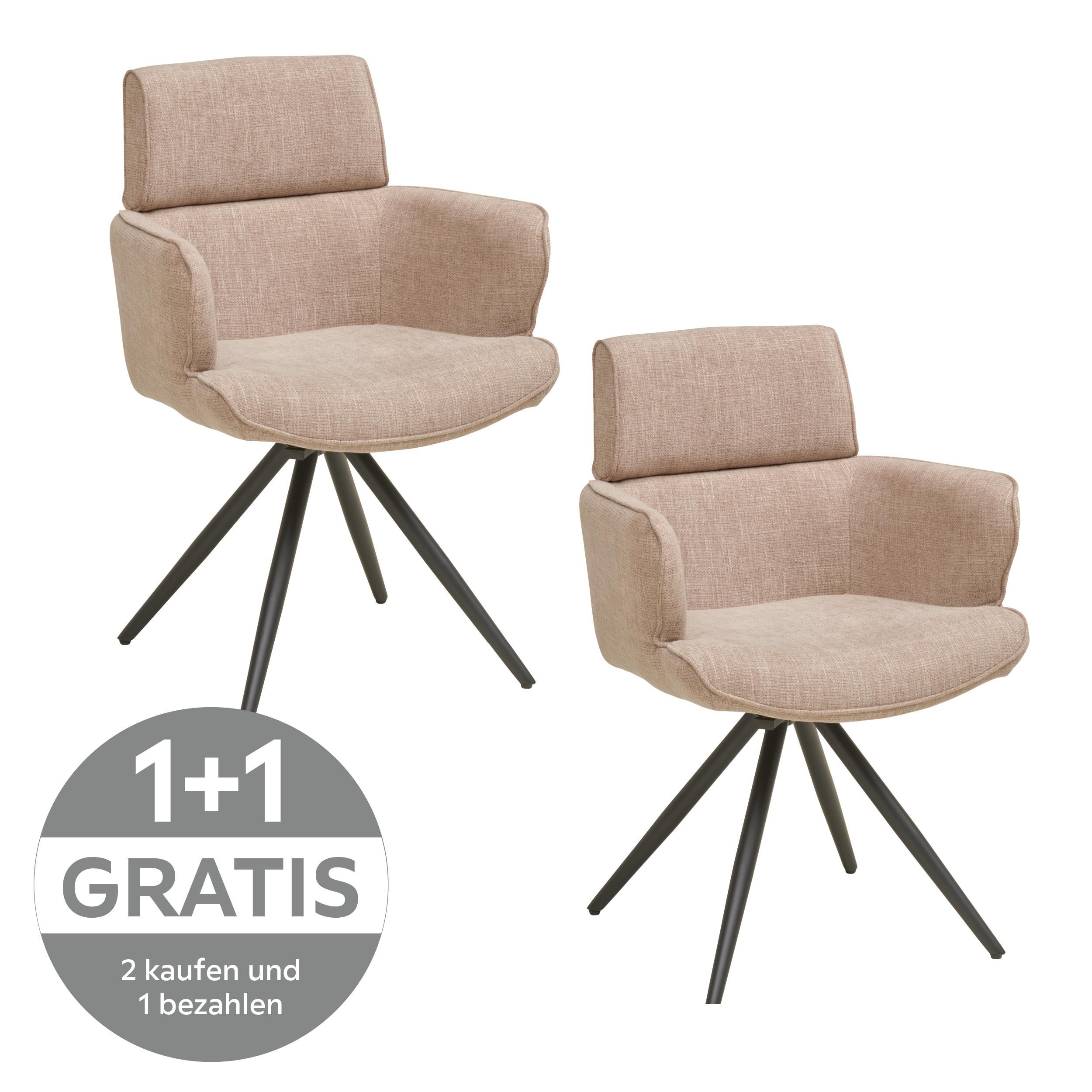 Armlehnstuhl Elis Webstoff Taupe, B: 62 cm - Taupe/Schwarz, KONVENTIONELL, Textil/Metall (62/89/62cm) - Livetastic