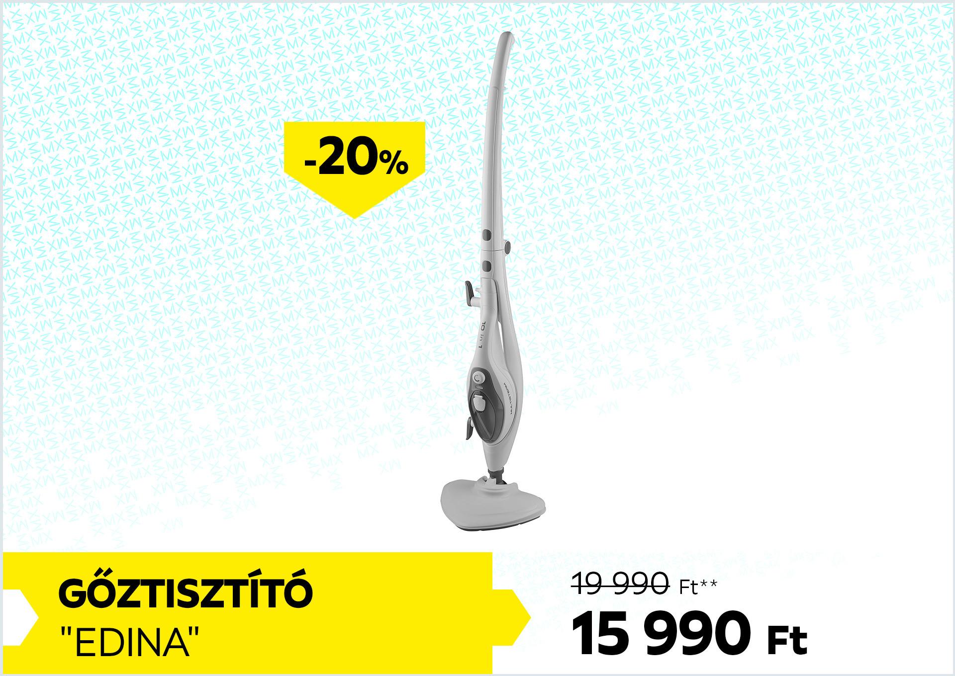 Gőztisztító EDINA 19990Forint helyett 15990Forint, kedvezmény mértéke: 20%