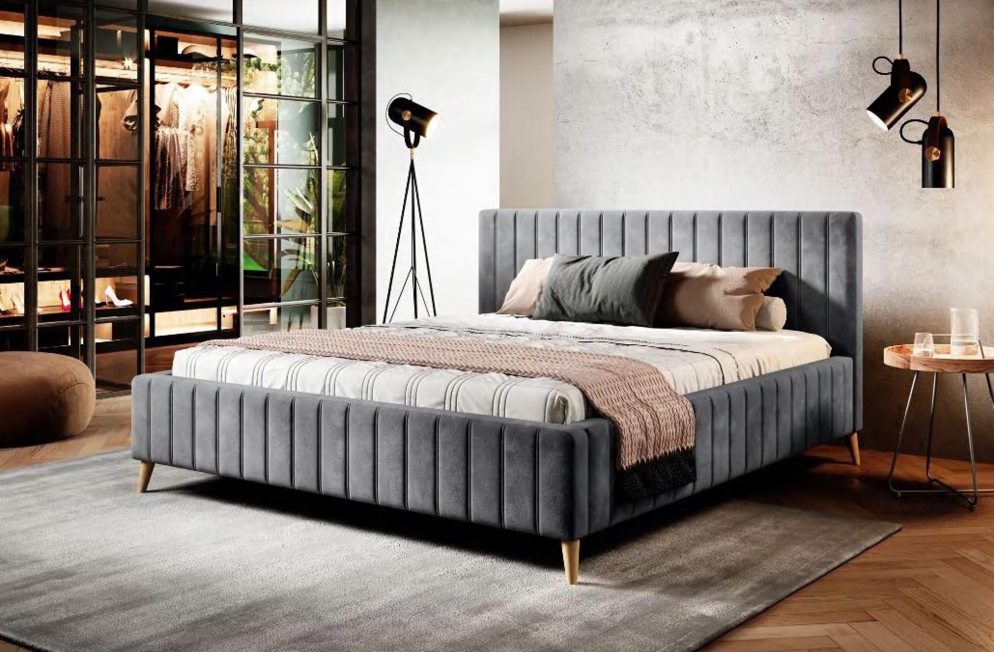 Čalouněná Postel Tamina S Roštem 180x200cm - přírodní barvy/šedá, Design, dřevo/textil (180/200cm)