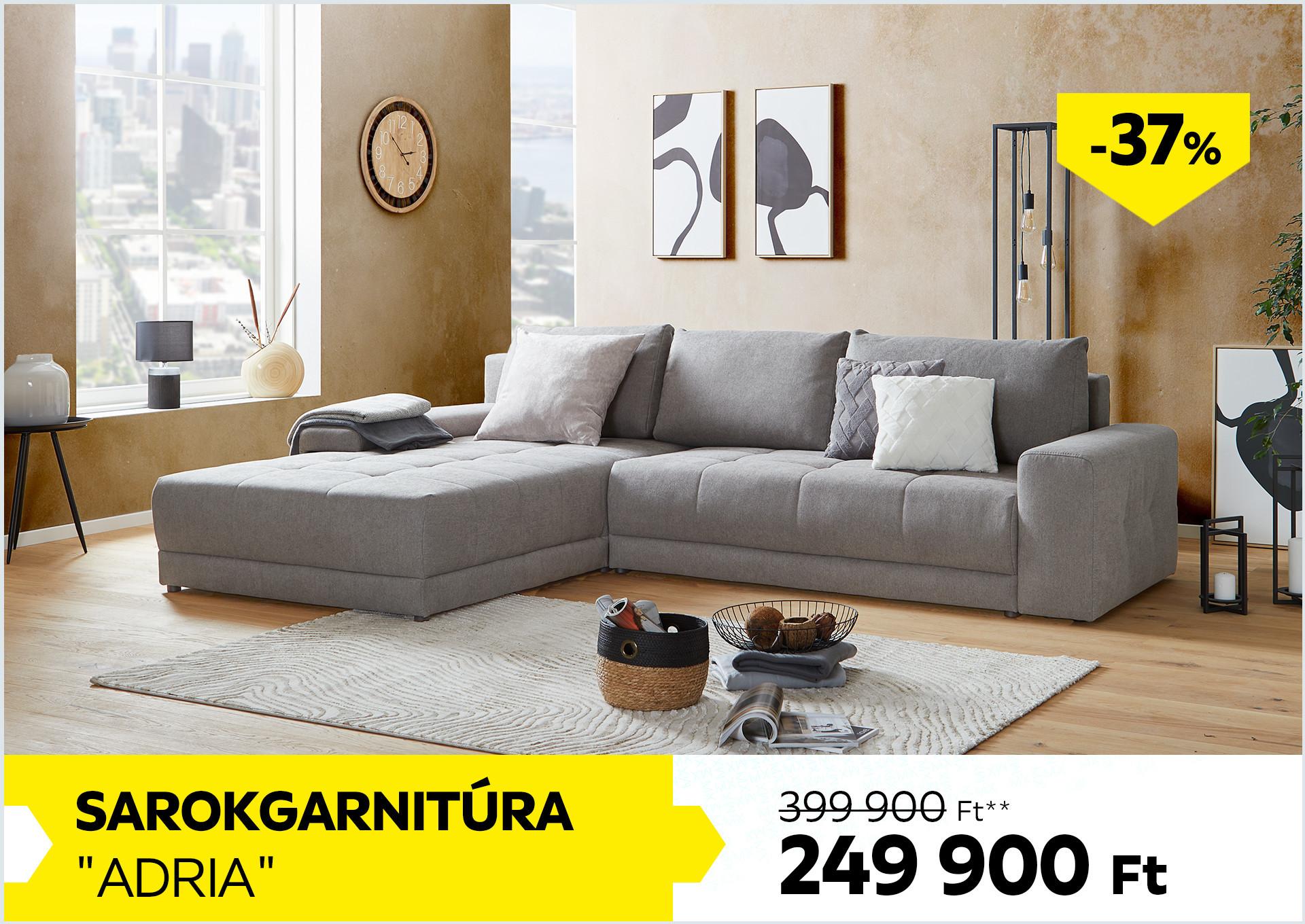 Sarokgarnitúra ADRIA 399900 Forint helyett 249900 Forint, kedvezmény mértéke: 37%