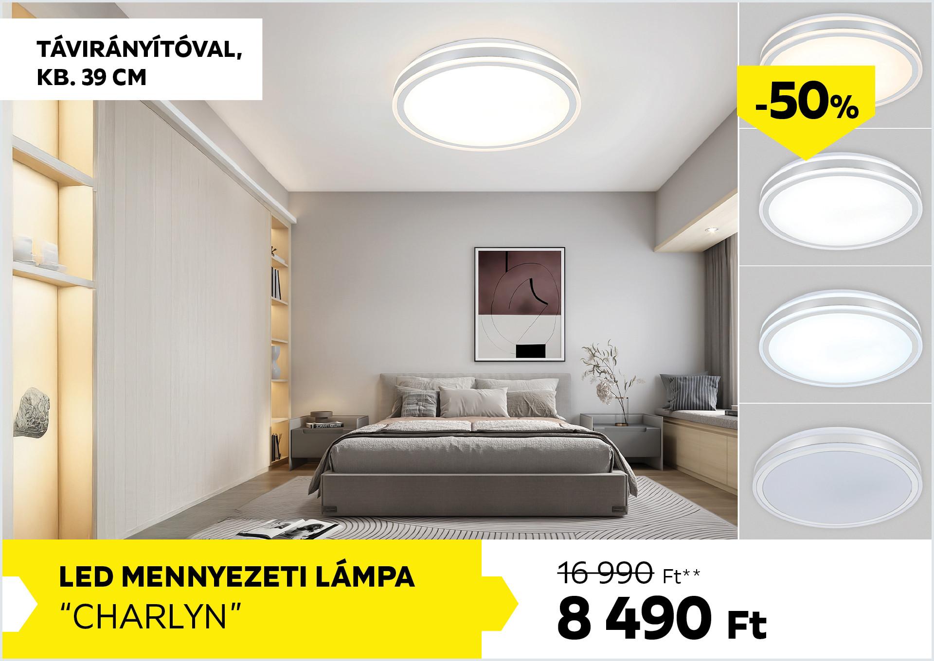 LED mennyezeti lámpa kb. 39cm CHARLYN távirányítóval 16990Forint helyett 8490Forint kedvezmény mértéke 50%