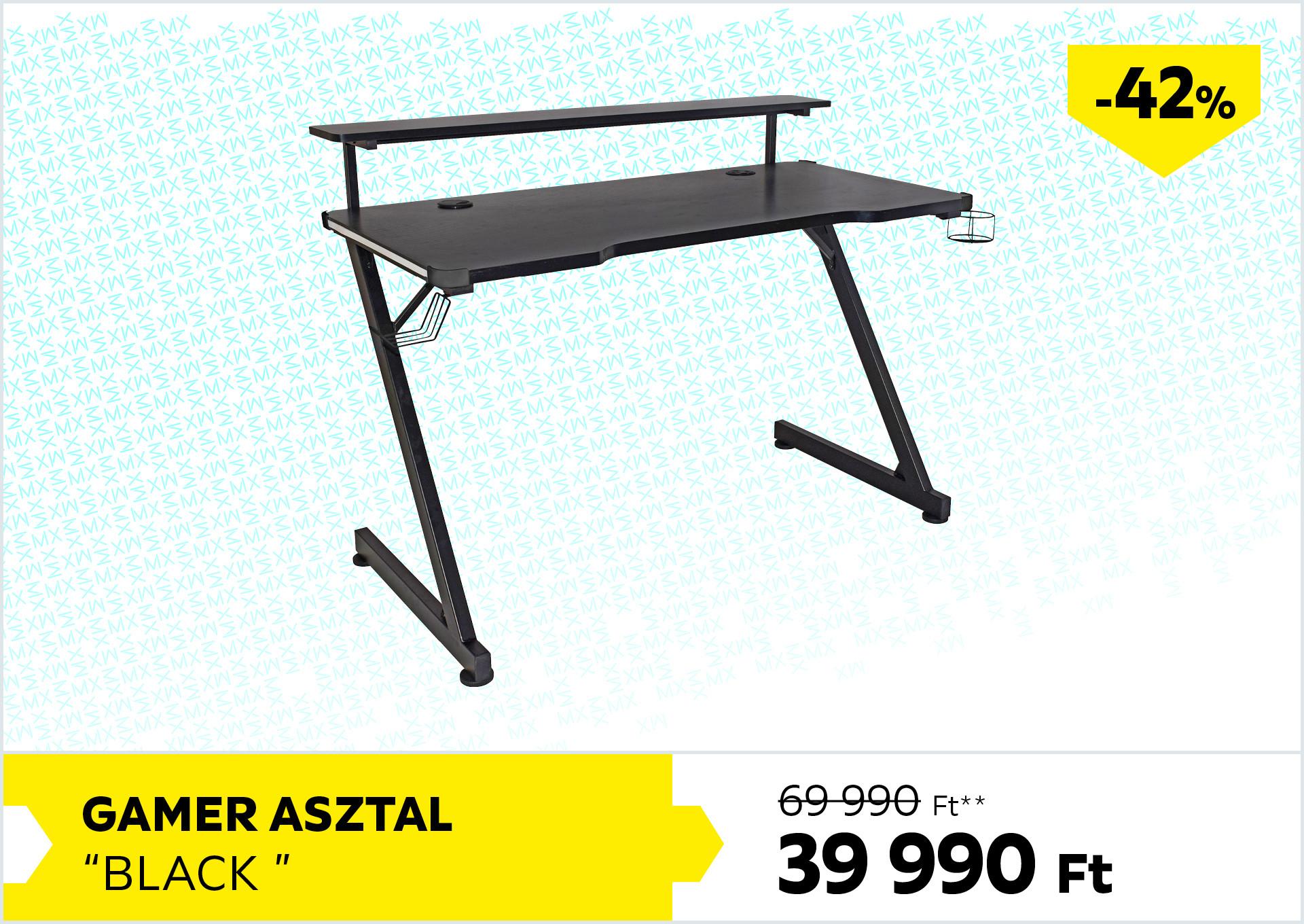 Gamer asztal Black 69990Forint helyett 39990Forint kedvezmény mértéke 42%