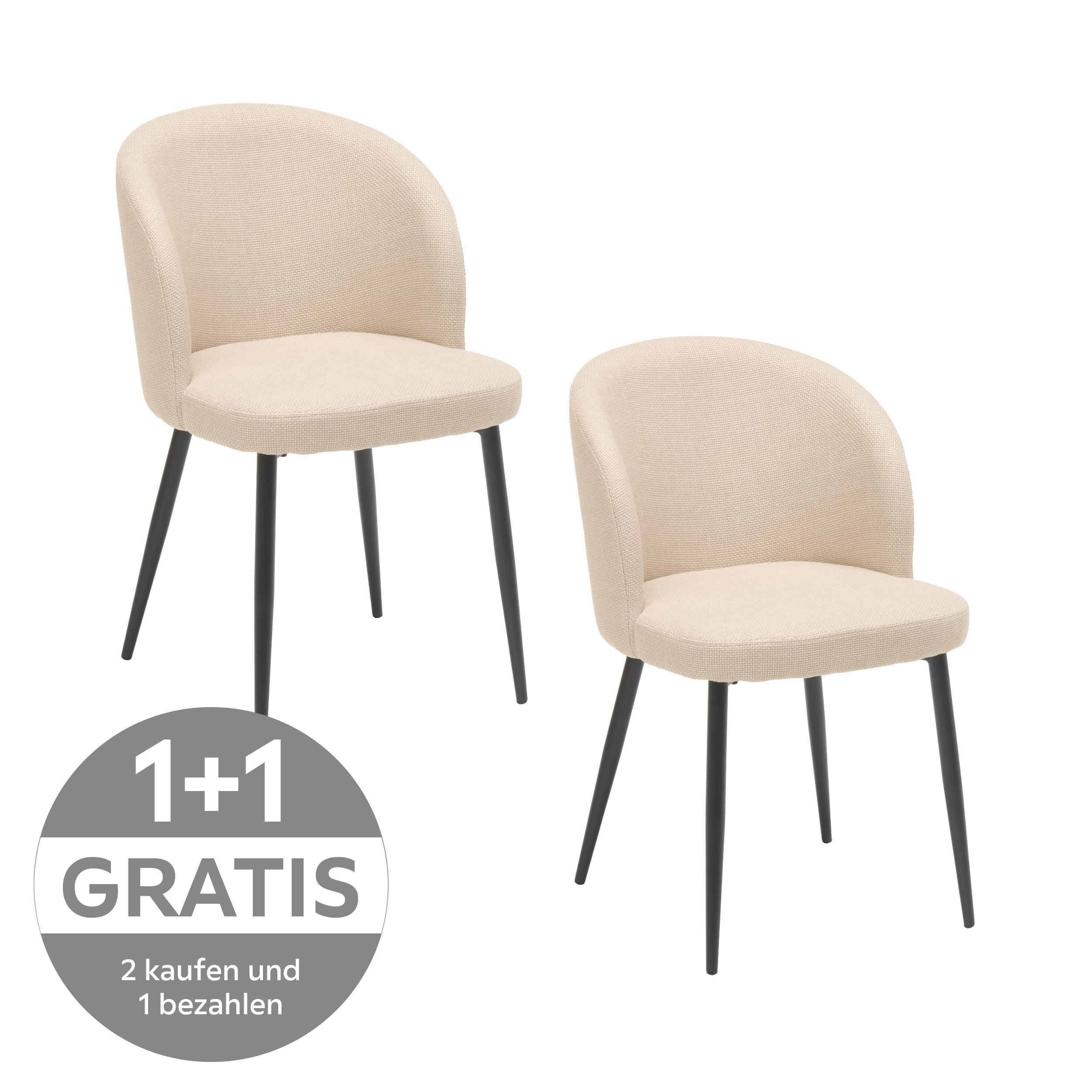 Vierfußstuhl Flo Webstoff Beige, B: 49 cm - Beige/Schwarz, KONVENTIONELL, Textil/Metall (49/78/58cm) - MID.YOU