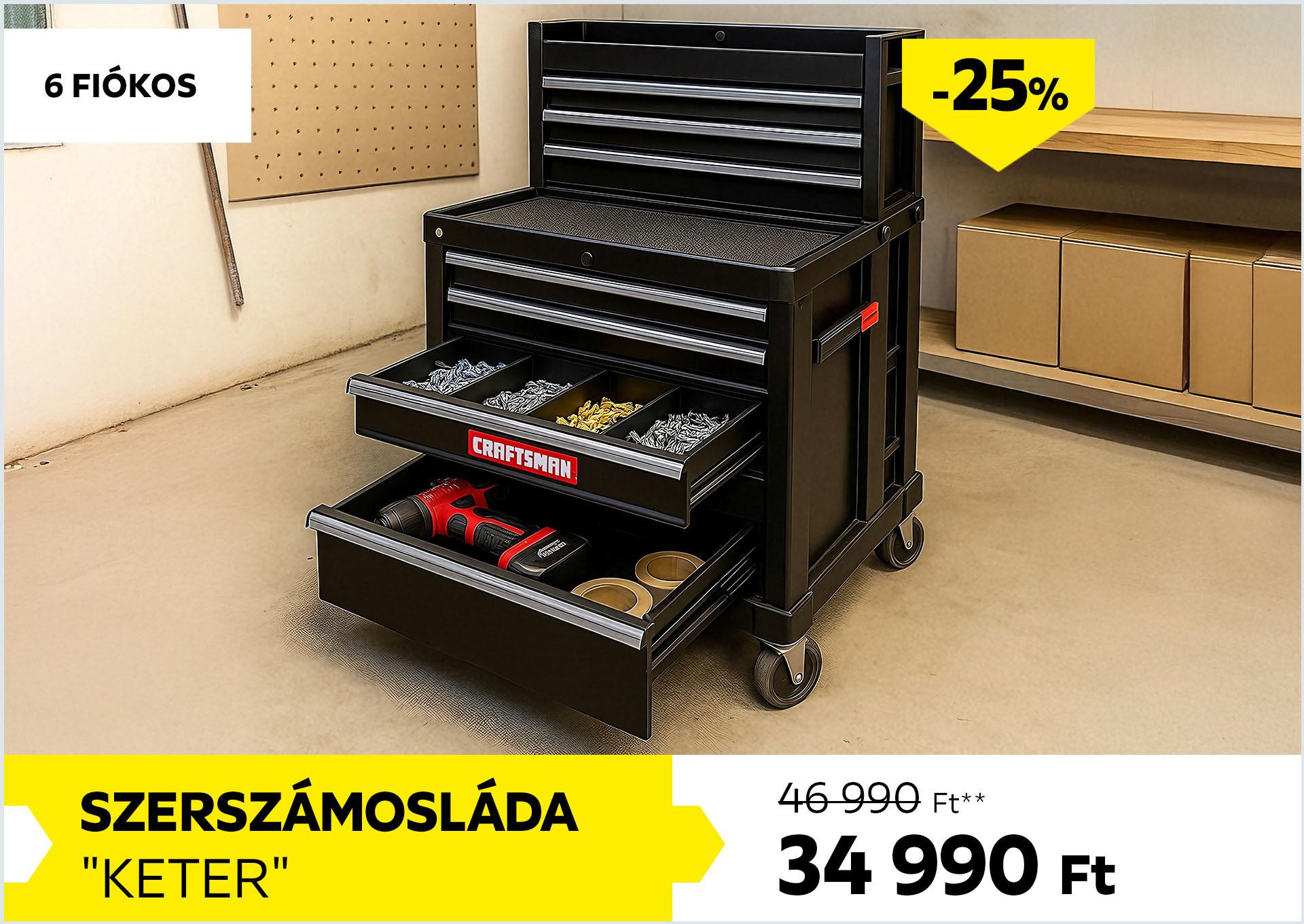 Szerszámosláda 6 fiókos KETER 46990Forint helyett 34990Forint kedvezmény mértéke 25%