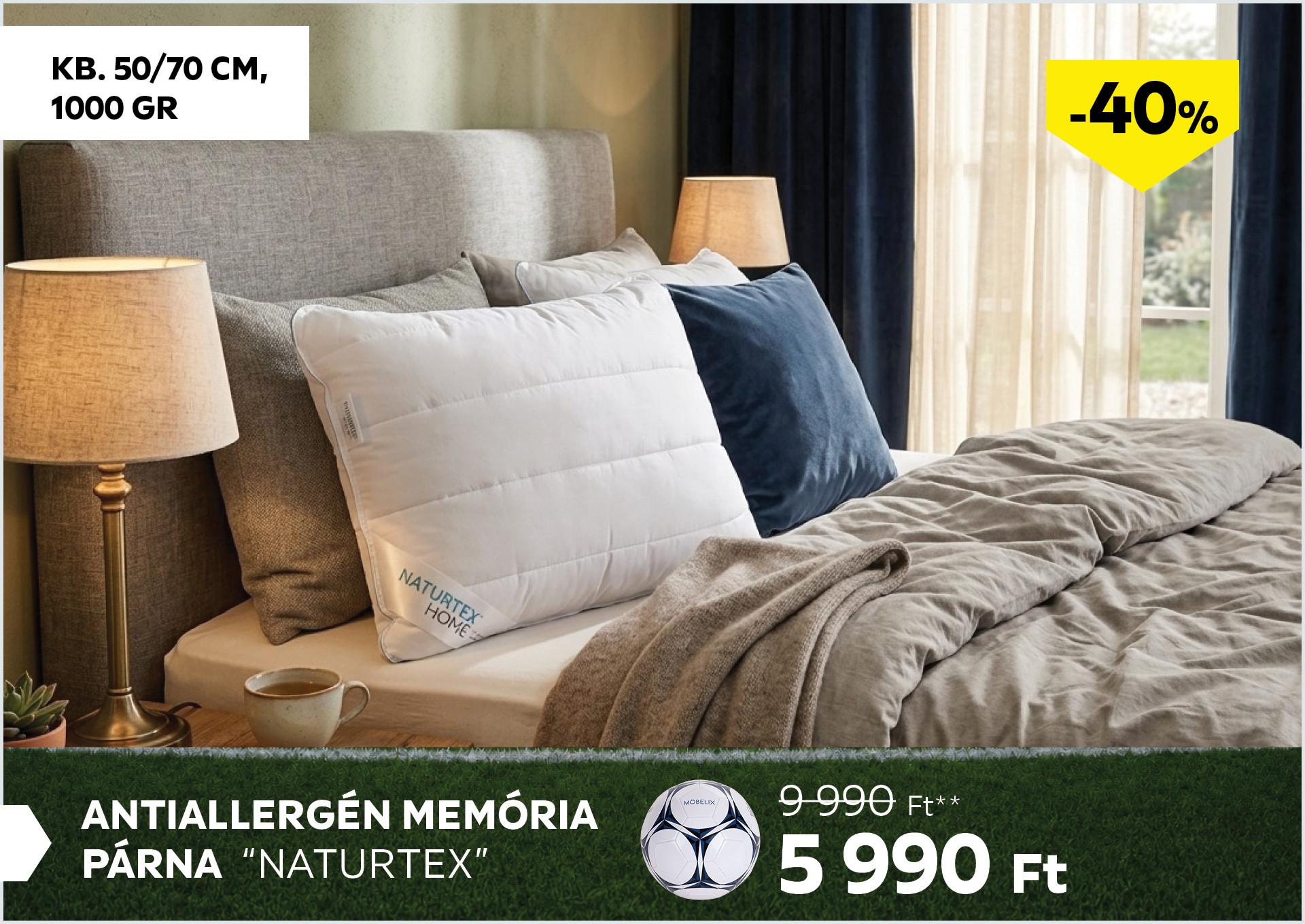 Antiallergén memória párna kb. 50/70cm, 1000gr NATURTEX 9990Forint helyett 5990Forint kedvezmény mértéke 40%
