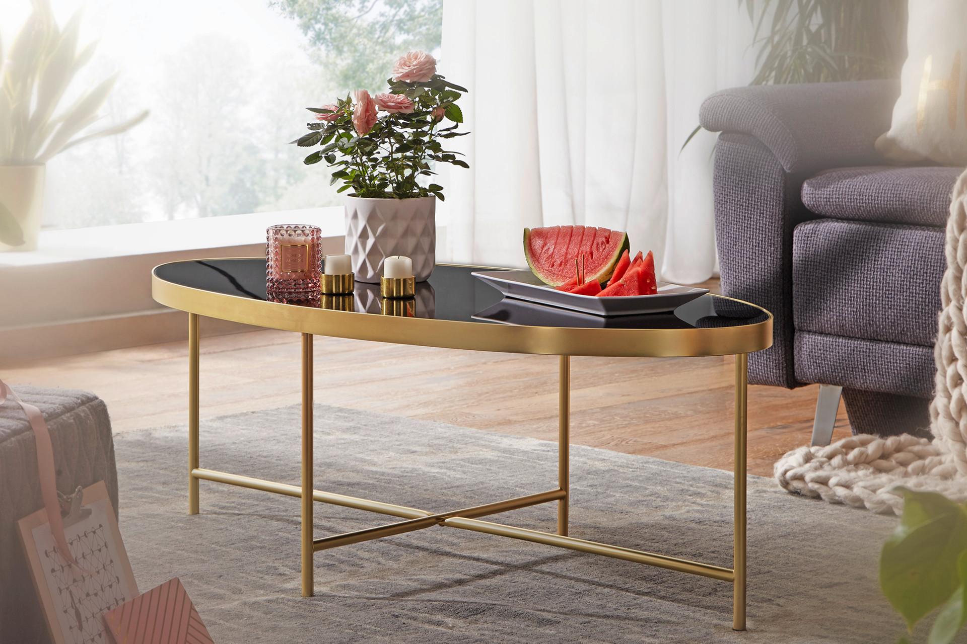 Glas-Couchtisch in Schwarz und Gold