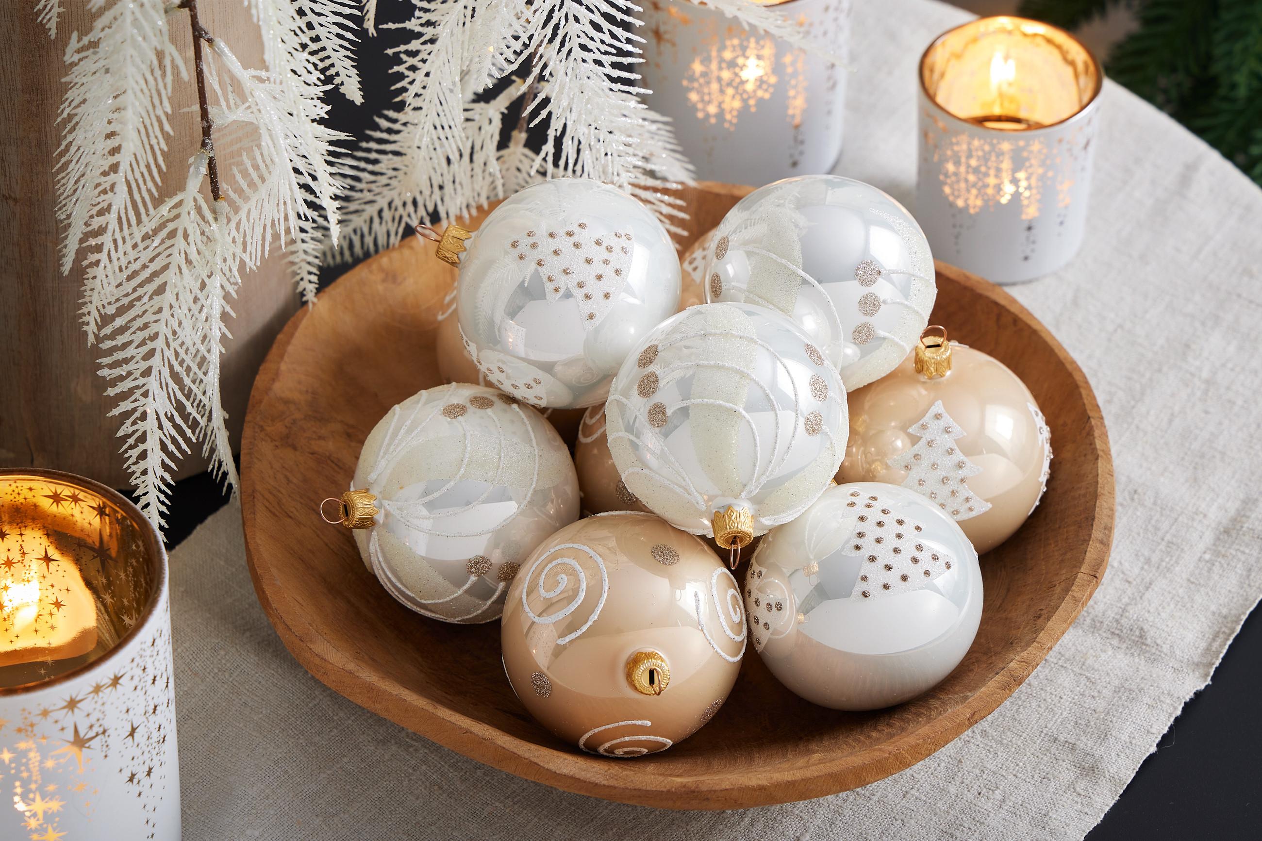 Christbaumkugel-Set in Creme und Weiß