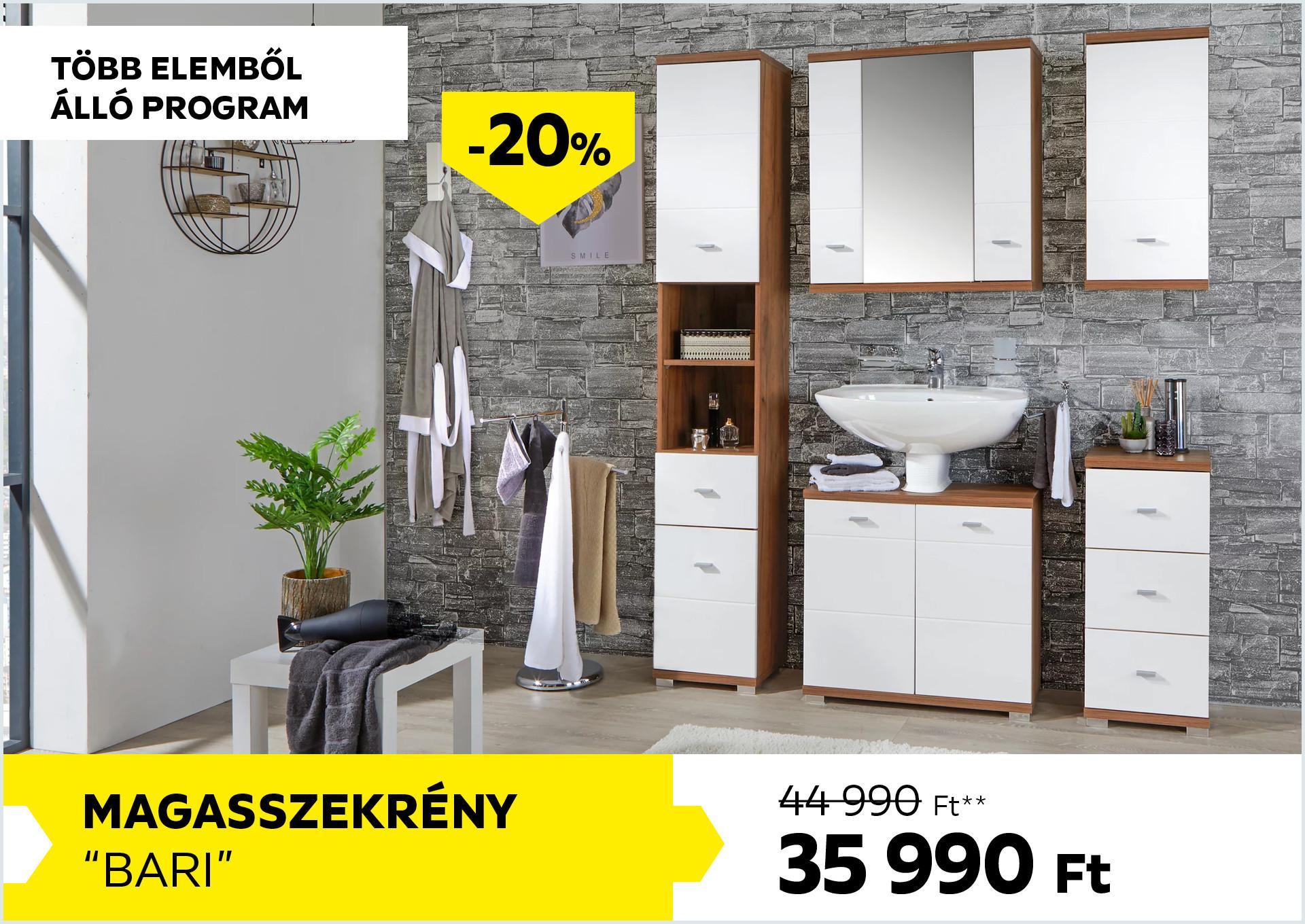 Magasszekrény BARI több elemből álló program 44990 Forint helyett 35990 Forint, kedvezmény mértéke: 20%