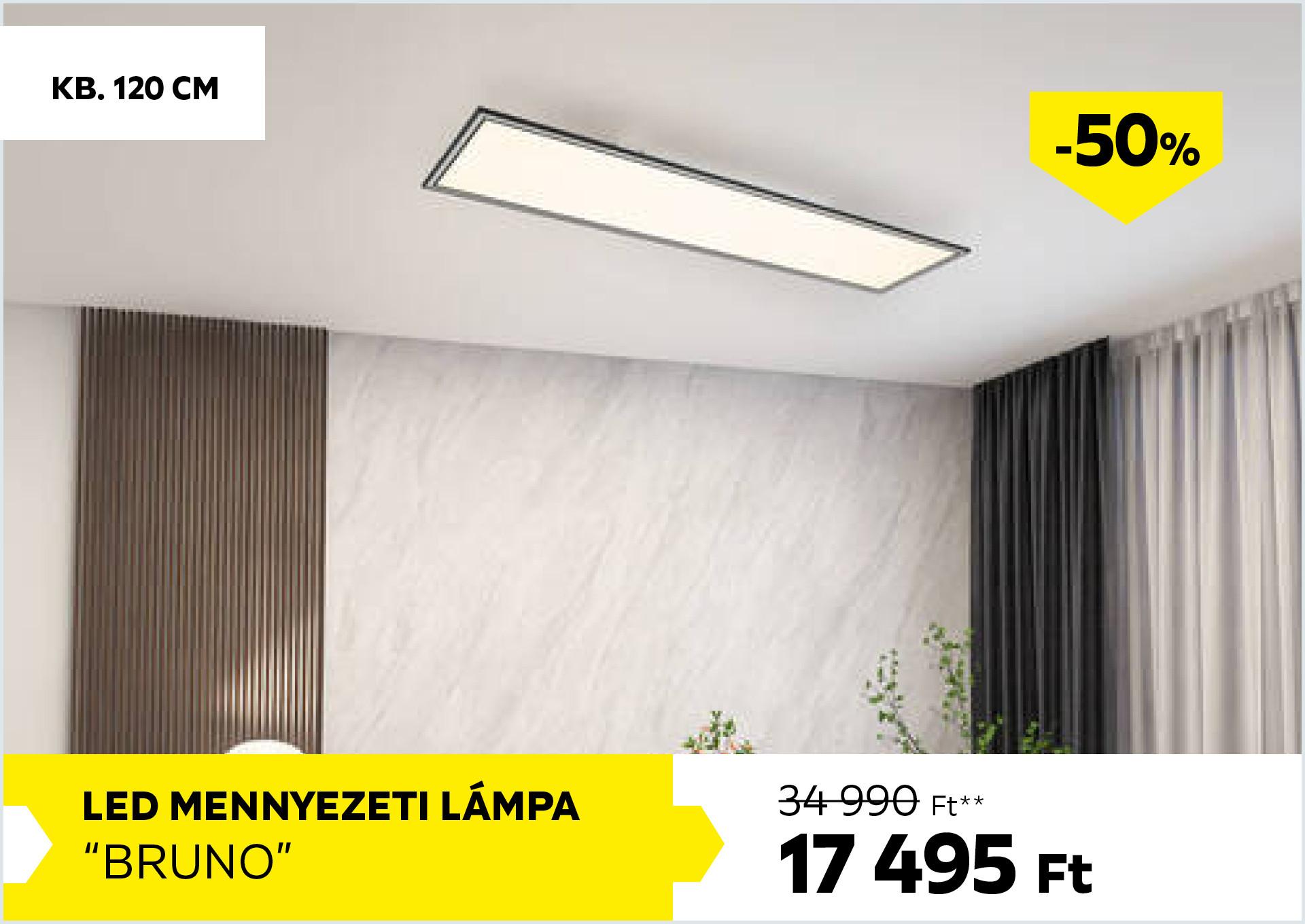 LED mennyezeti lámpa kb. 120cm BRUNO 34990Forint helyett 17495Forint kedvezmény mértéke 50%