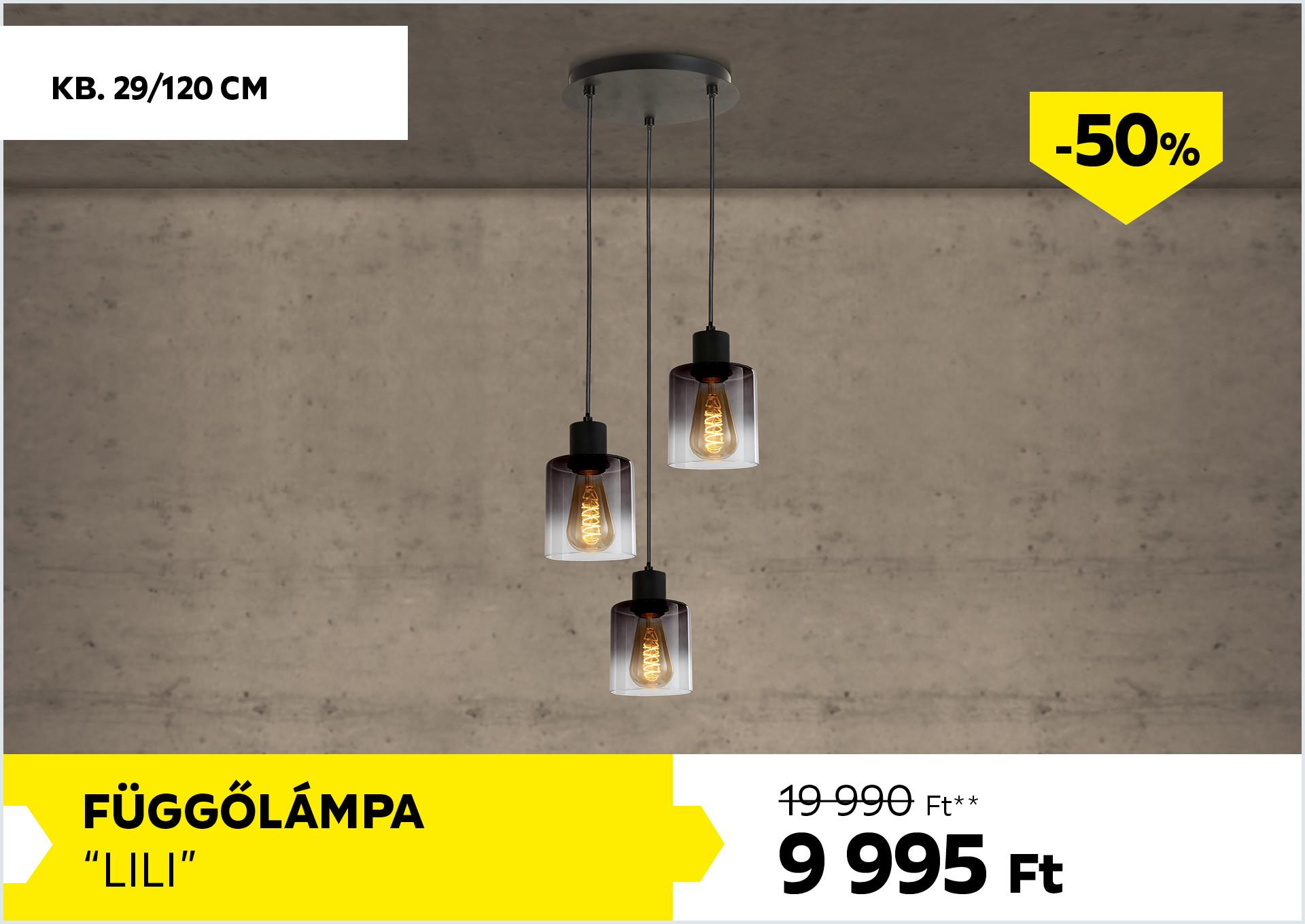 Függőlámpa kb. 29/120cm LILI 19990Forint helyett 9995Forint kedvezmény mértéke 50%
