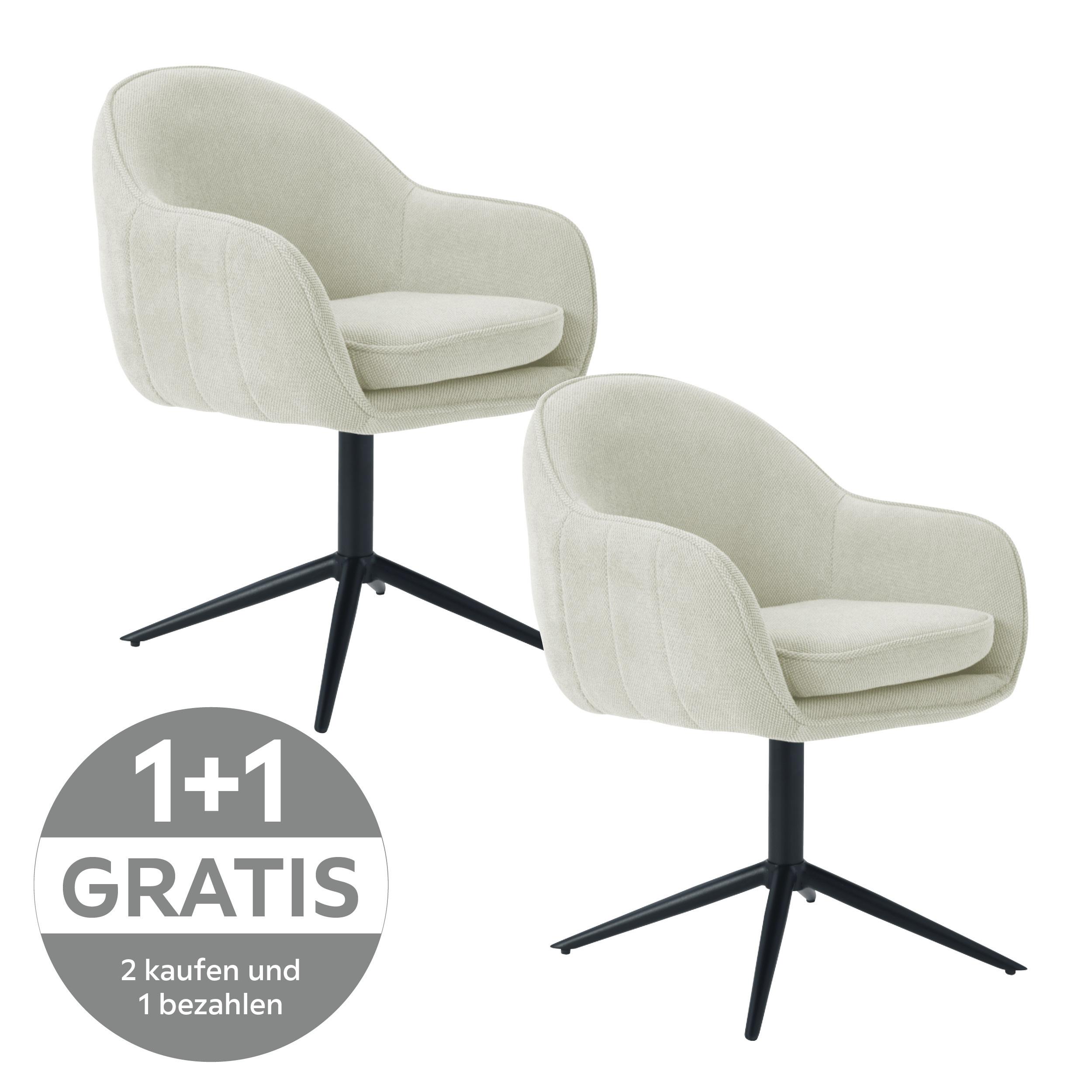 Armlehnstuhl Amara Leinenoptik Beige, B: 60 cm - Beige/Schwarz, KONVENTIONELL, Holz/Textil (60/81/62cm) - MID.YOU