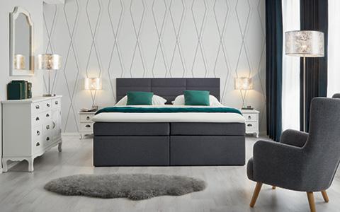 šedobílá ložnice v retro designu