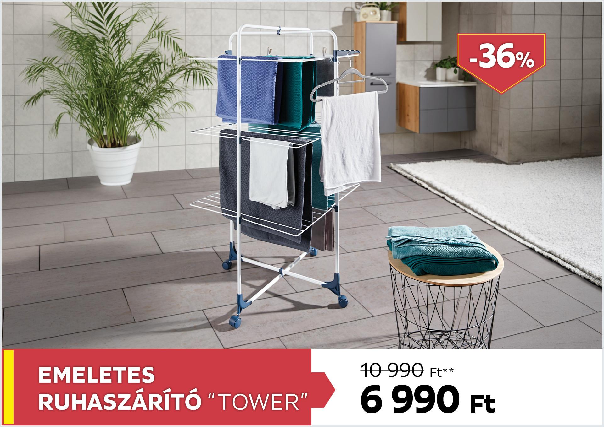 Emeletes ruhaszárító TOWER 10990Forint helyett 6990Forint kedvezmény mértéke 36%