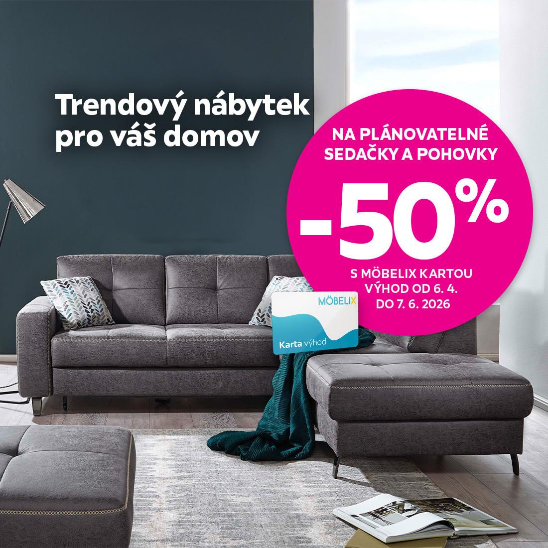 Akcia -50 % na plánovateľné sedačky a pohovky
