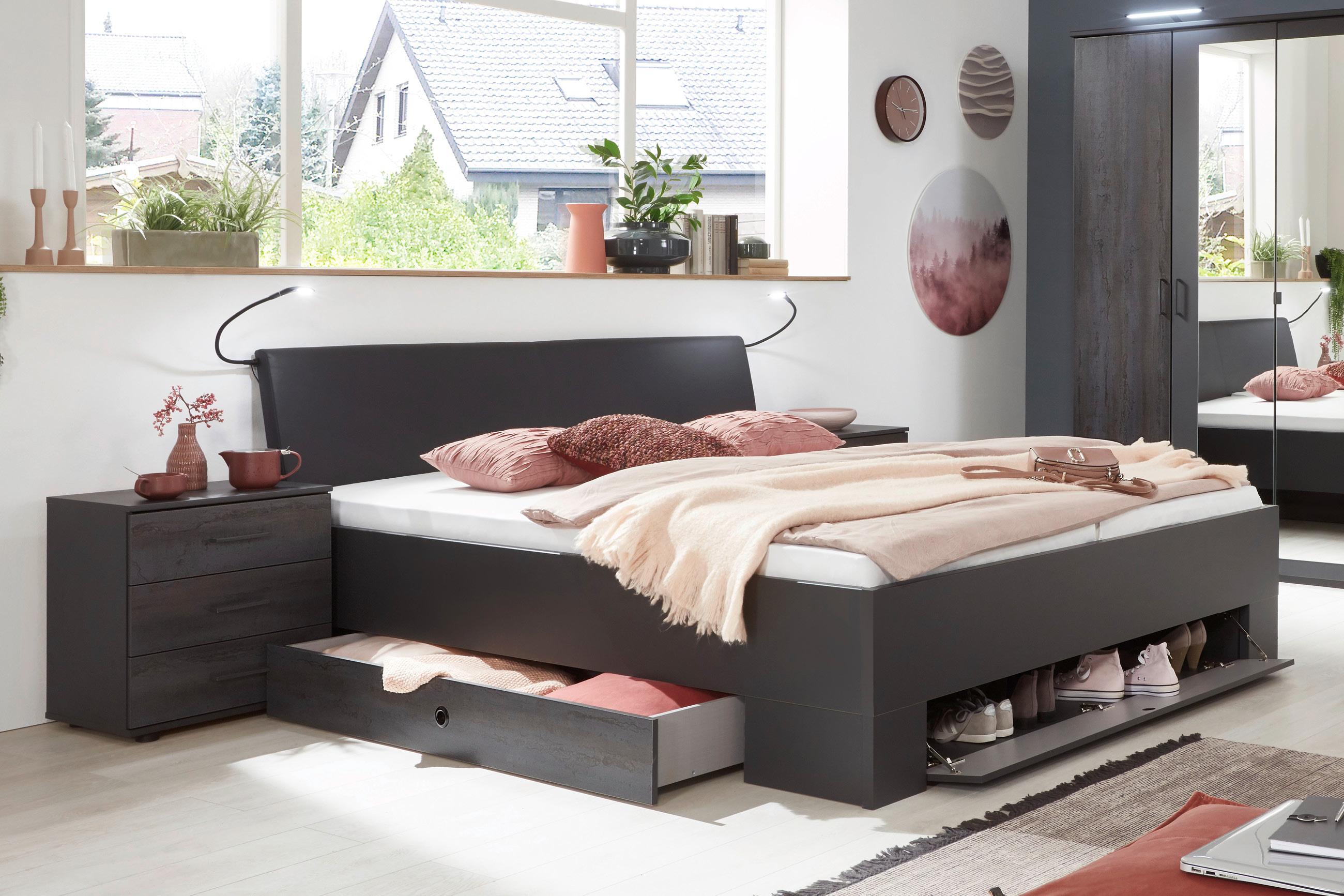 Stauraumbett mit Bettlade in Dunkelgrau