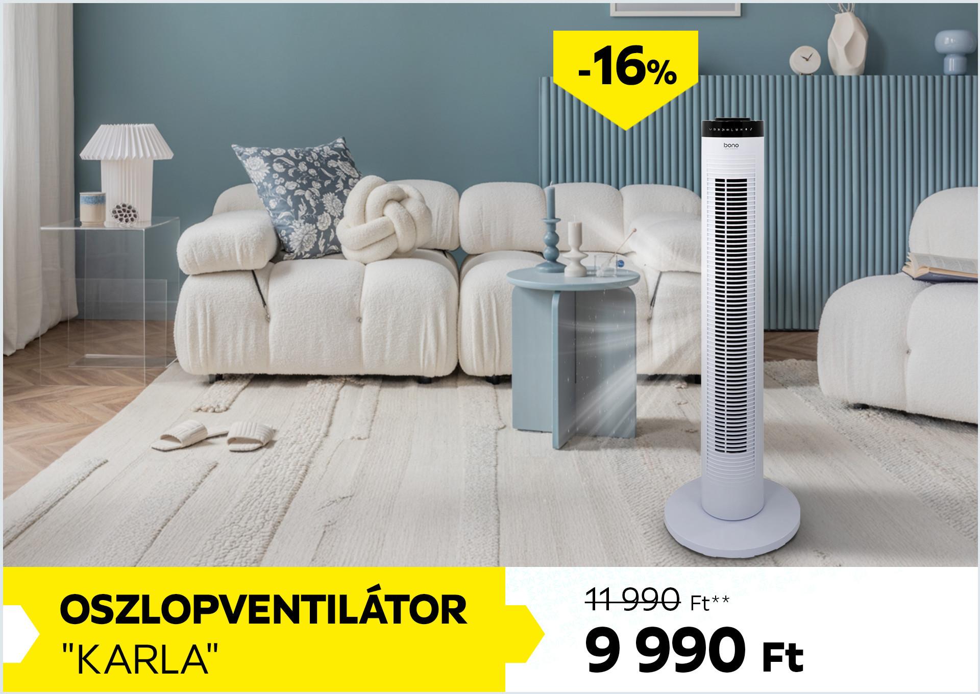 Oszlopventilátor KARLA 11990Forint helyett 9990Forint kedvezmény mértéke 16%