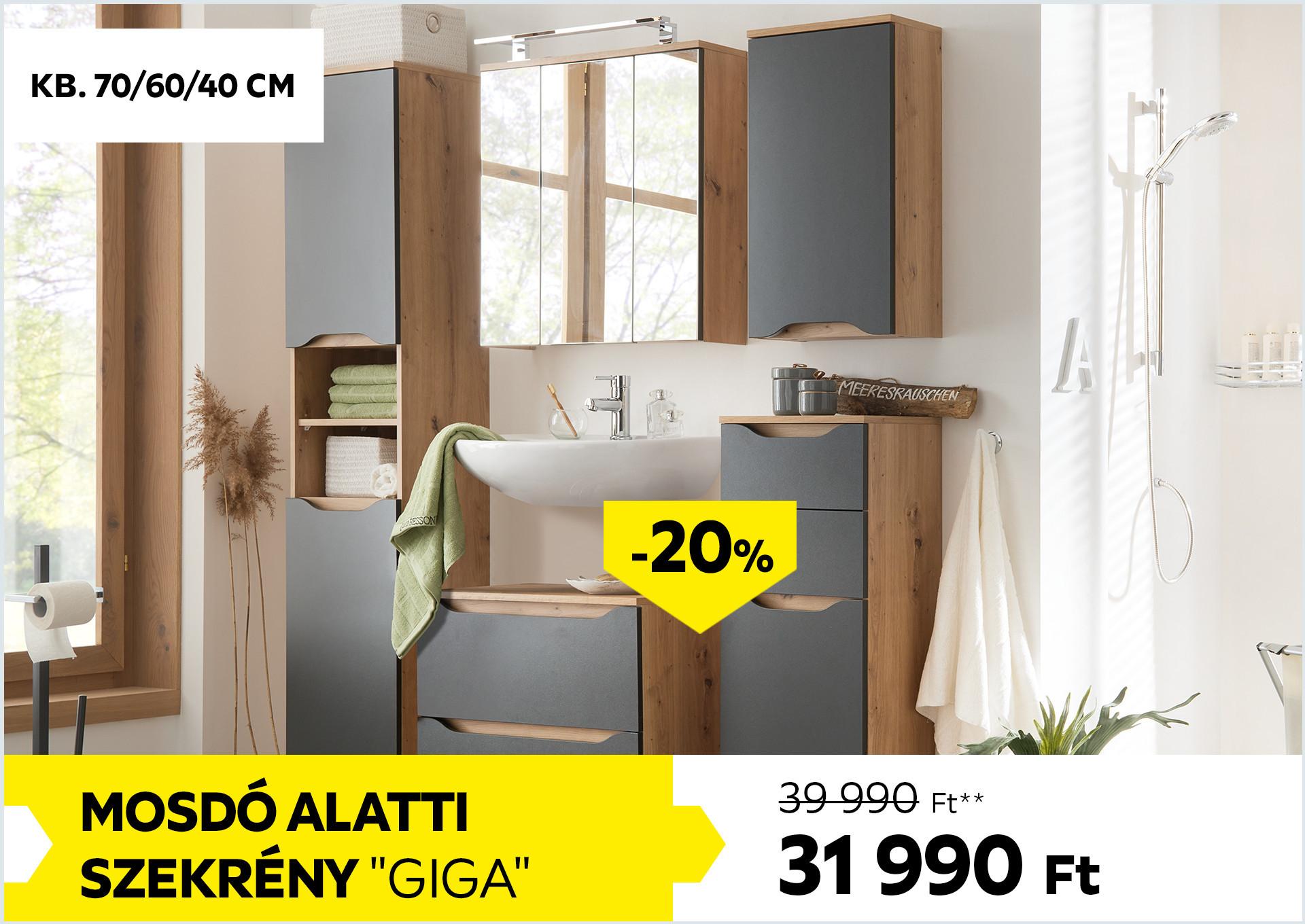 Mosdó alatti szekrény GIGA 39990Forint helyett 31990Forint kedvezmény mértéke 20%