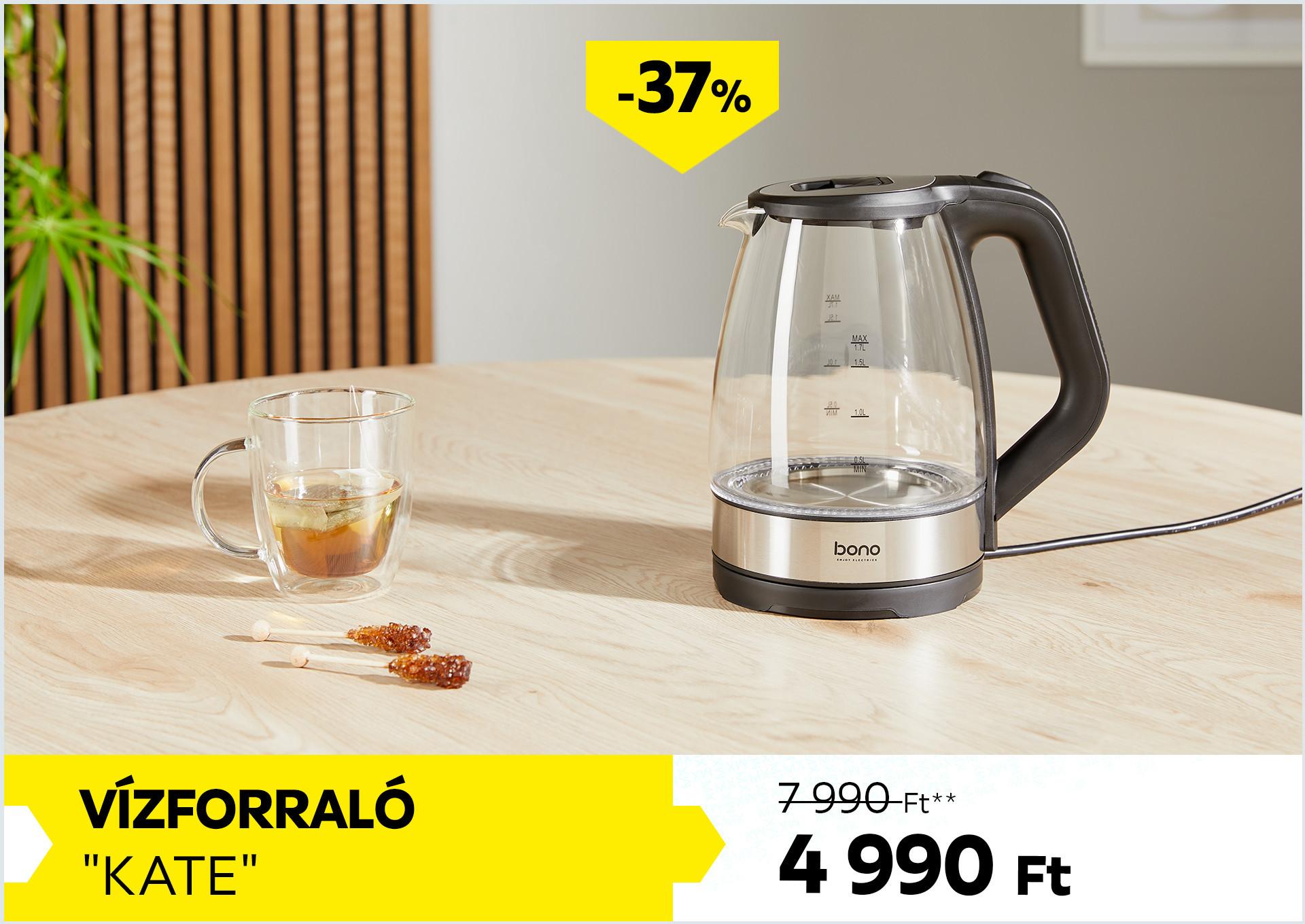 Vízforraló KATE 7990Forint helyett 4990Forint kedvezmény mértéke 37%