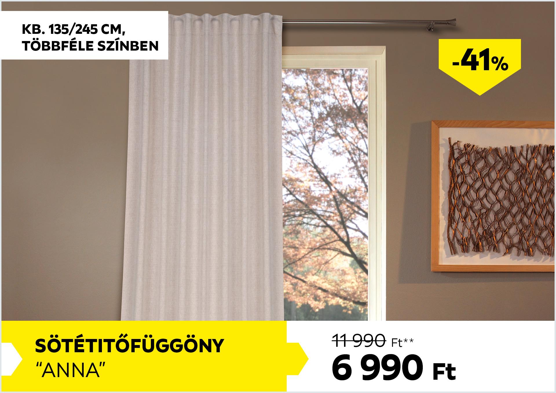Sötétítőfüggöny kb. 135/245cm ANNA 11990Forint helyett 6990Forint kedvezmény mértéke 41%