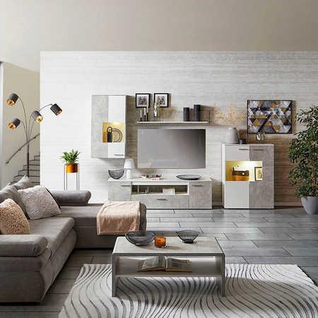 obývací stěna v dekoru šedá / bílá