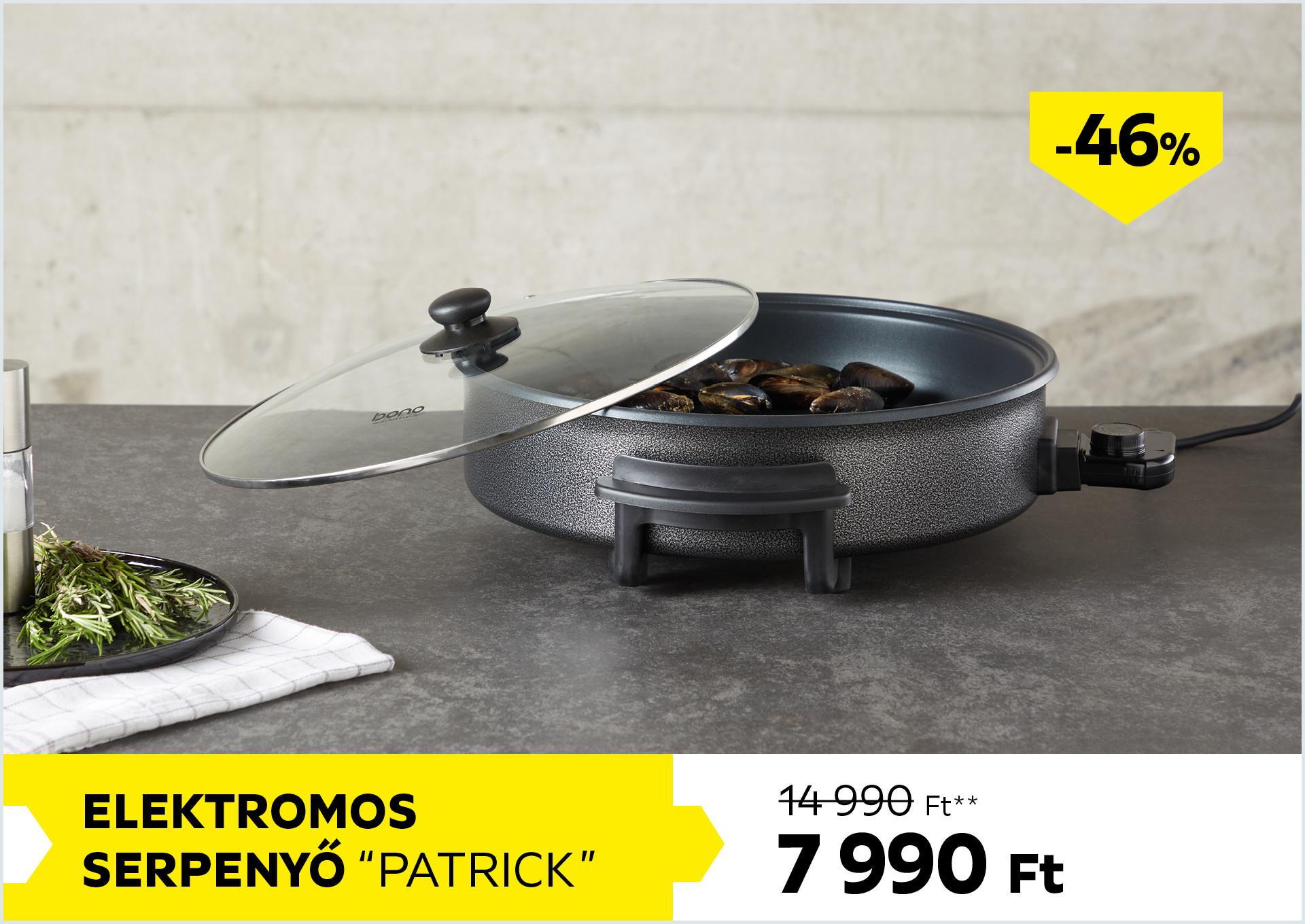 Elektromos serpenyő PATRICK 14990Forint helyett 7990Forint kedvezmény mértéke 46%