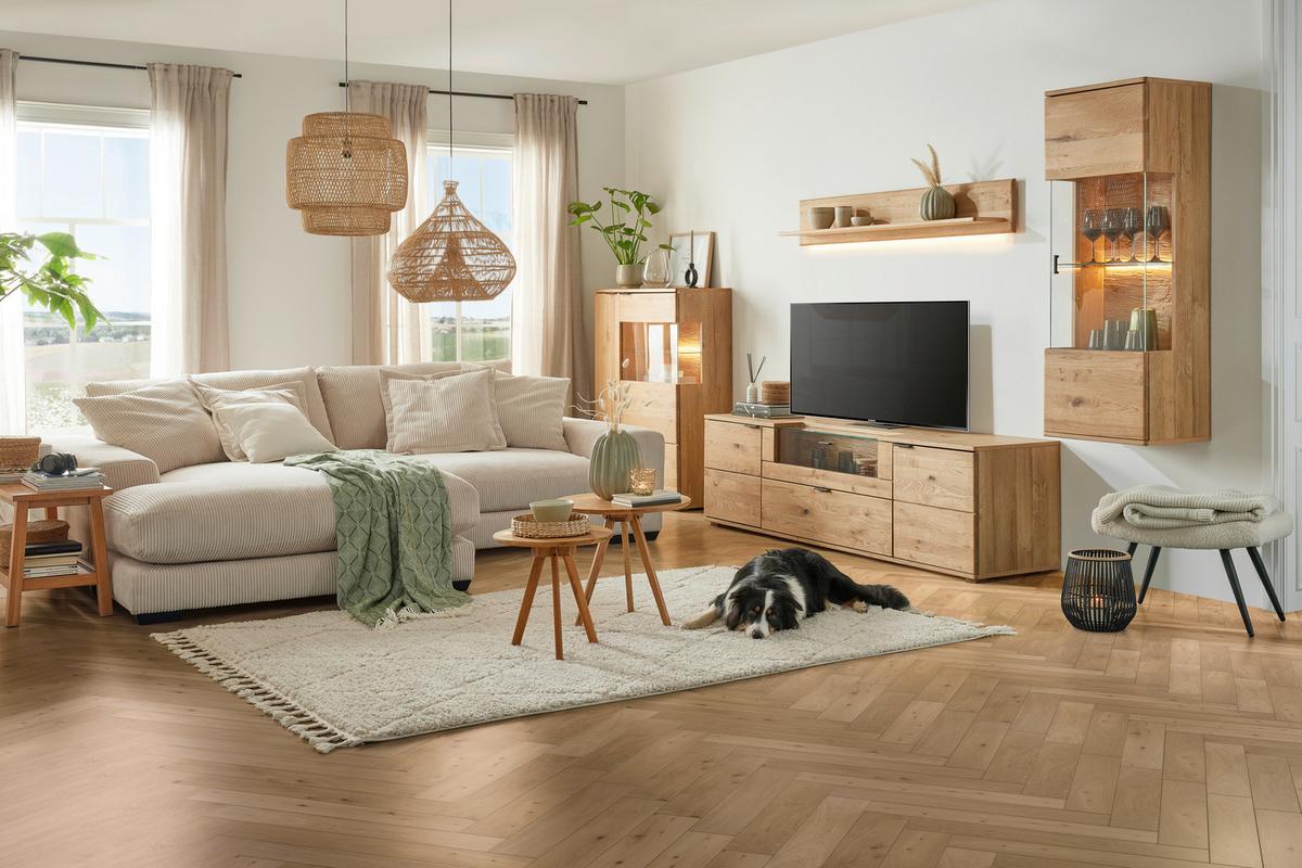 Závěsná vitrína divoký dub - šedá/divoký dub, Moderní, kov/dřevo (50/138/37cm) - Premium Living