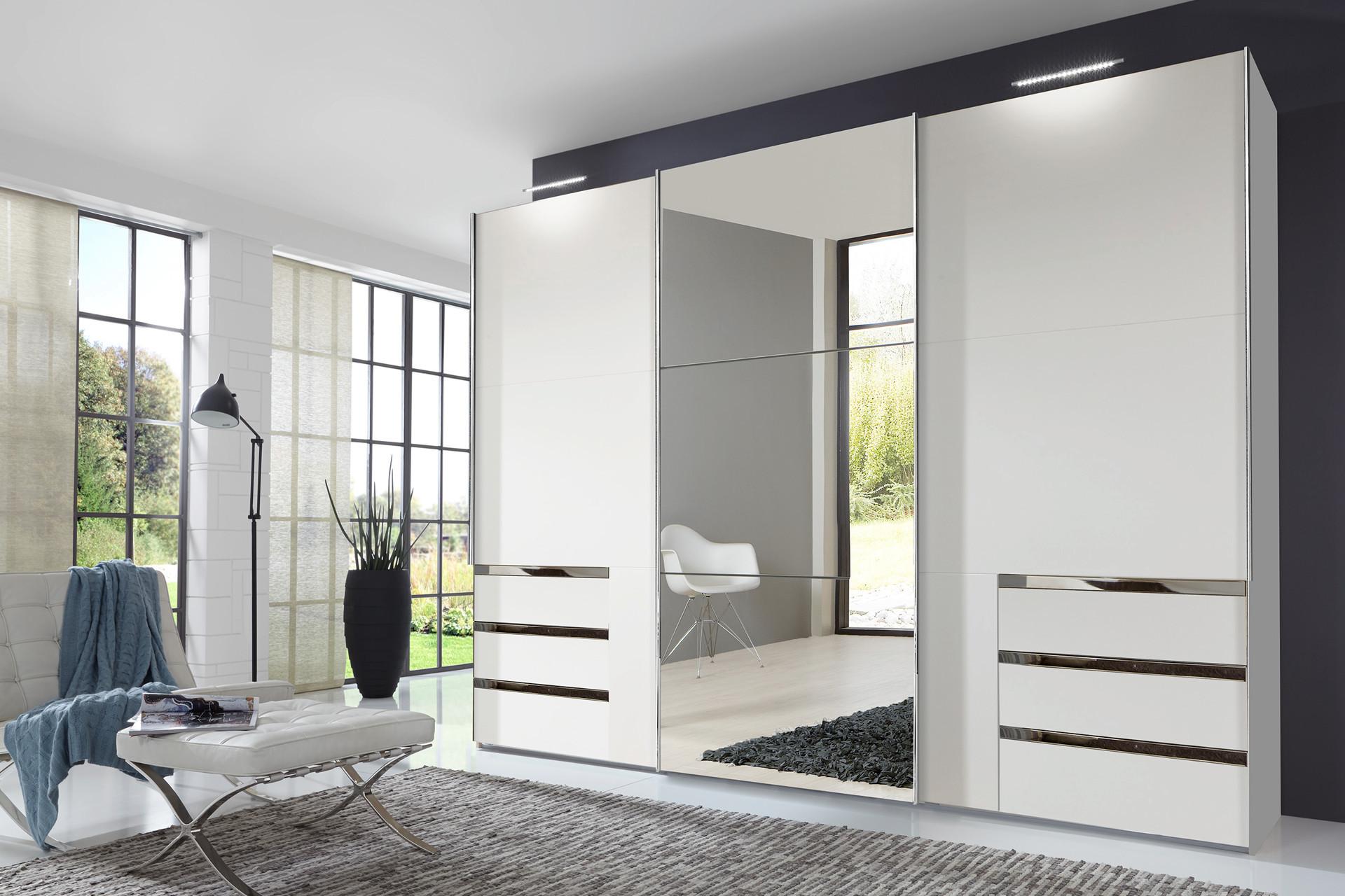 Schwebetürenschrank weiß mit Spiegeltüre