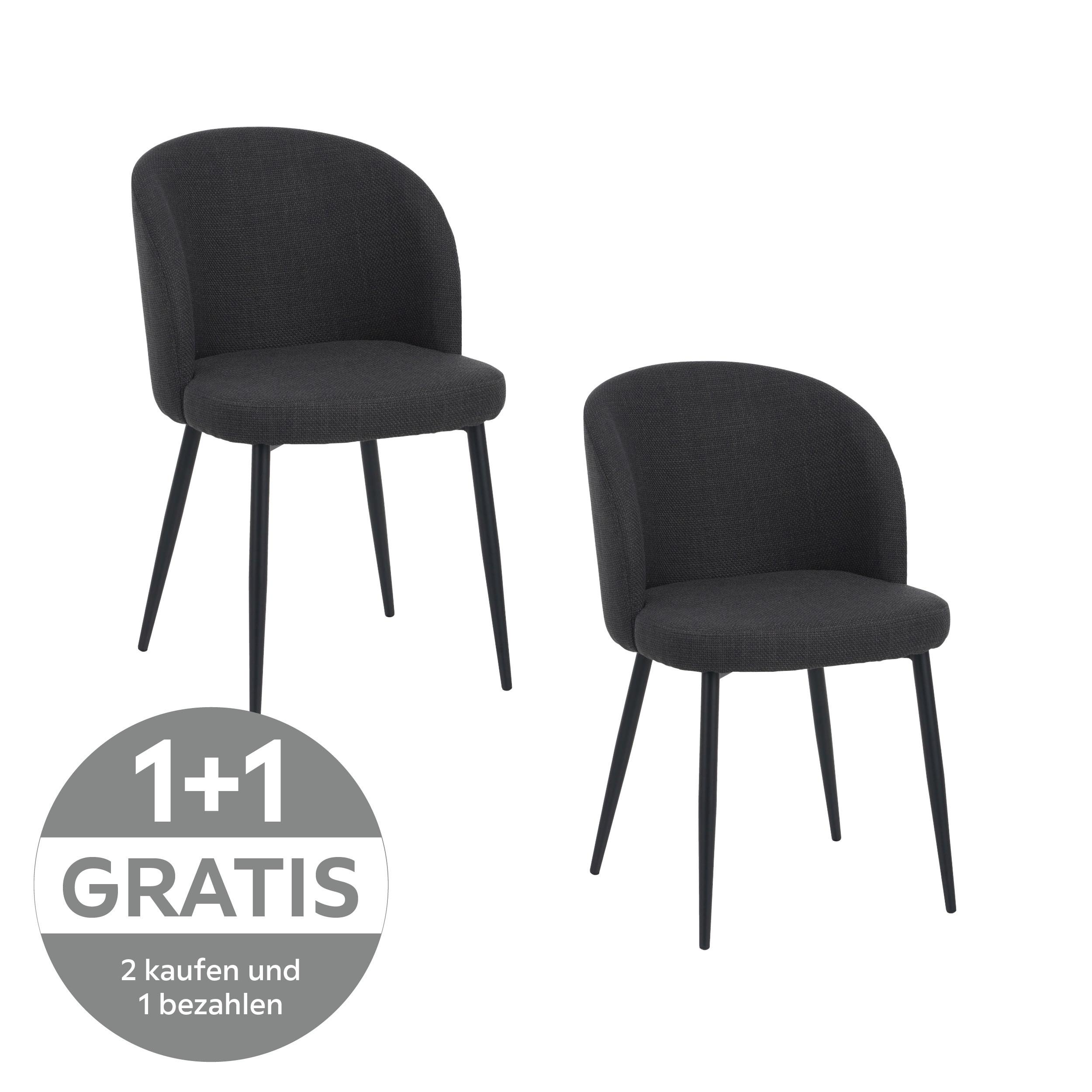 Vierfußstuhl Flo Webstoff Anthrazit, B: 49 cm - Anthrazit/Schwarz, KONVENTIONELL, Textil/Metall (49/78/58cm) - MID.YOU